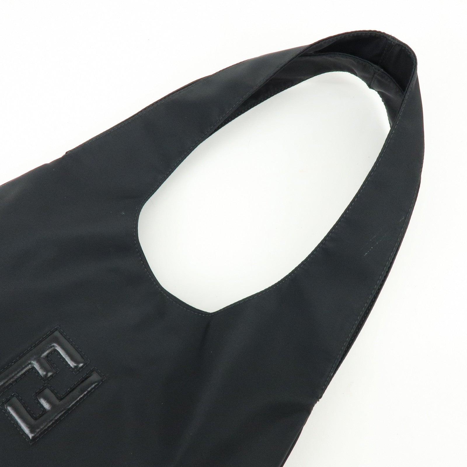 FENDI Logo Nylon Leather Shoulder Bag Tote Bag Black 15062