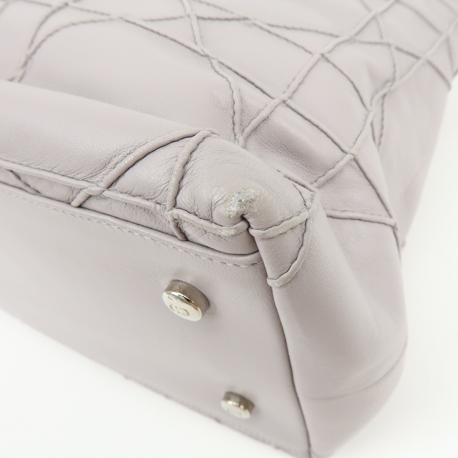 Christian Dior Granville Cannage Leather 2Way Hand Shoulder Bag Purple