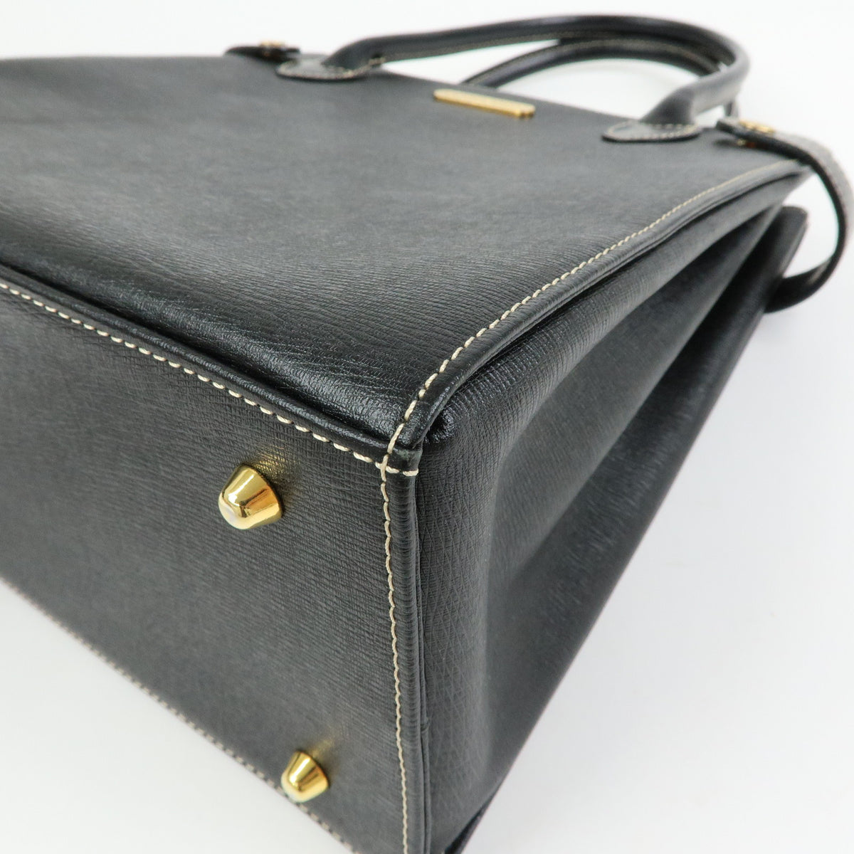 BURBERRY Nova Plaid Leather Hand Bag Tote Bag Side Belt Black