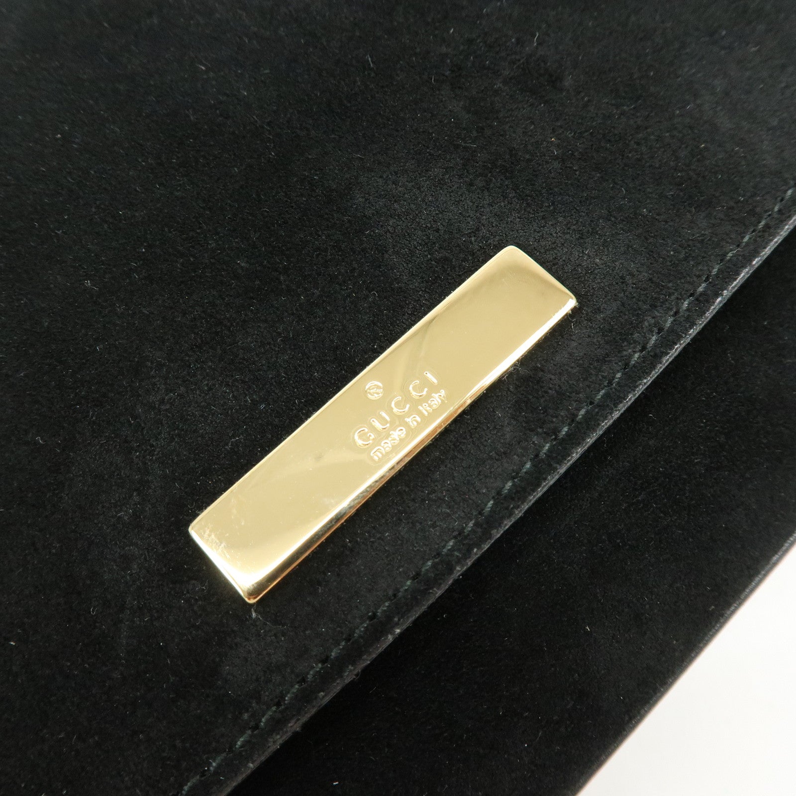 GUCCI Bamboo Suede Shoulder Bag Hand Bag Black 001998