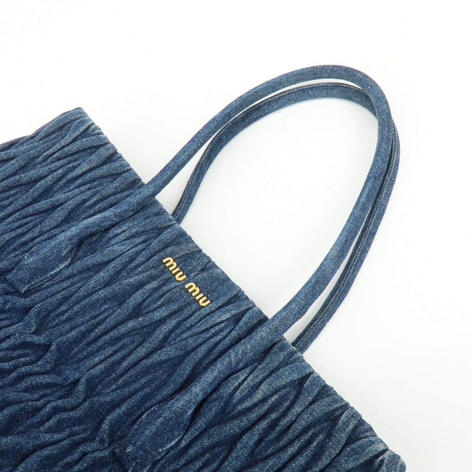 MIU MIU Logo Matelasse Denim Shoulder Bag Tote Bag Blue