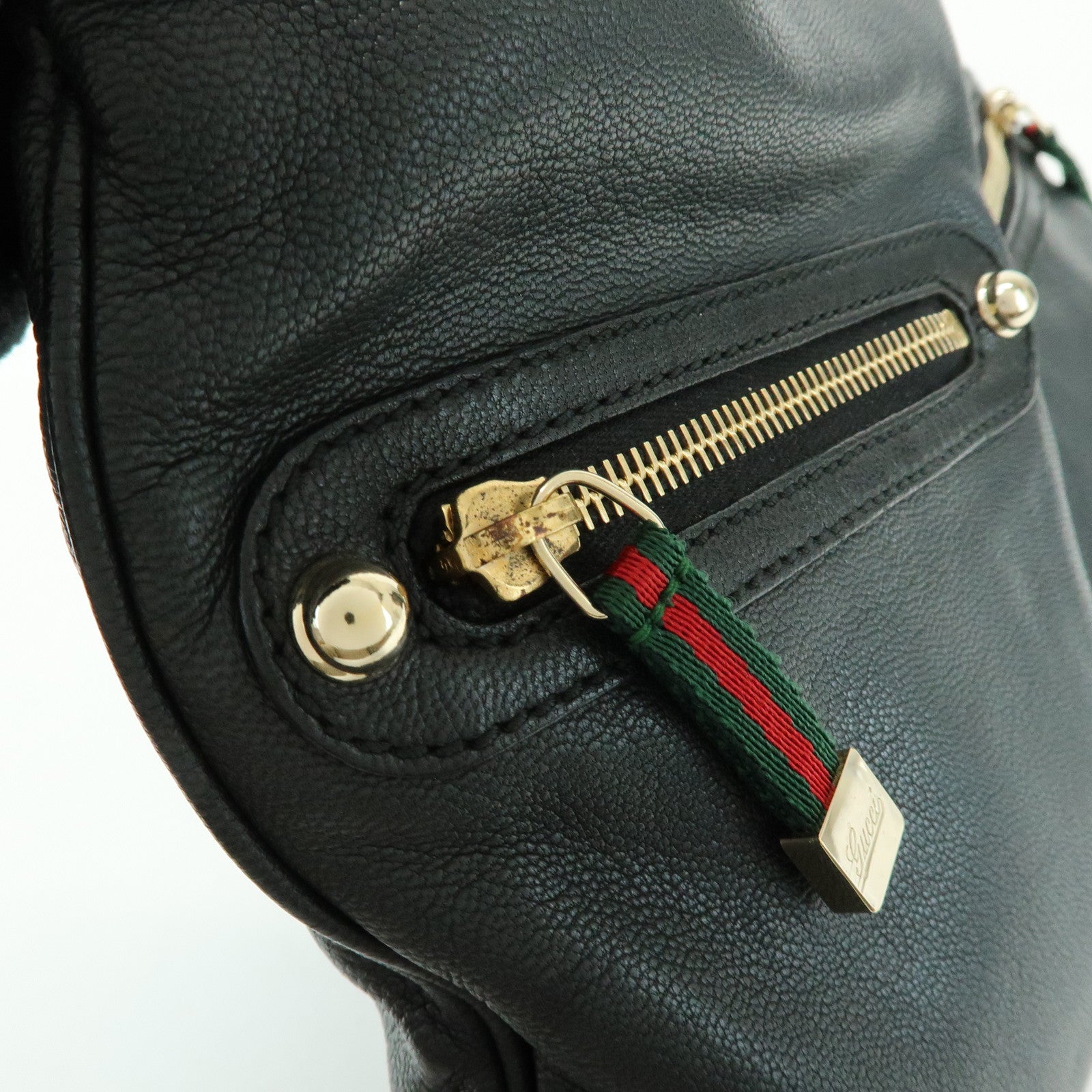 GUCCI Sherry Leather Shoulder Bag Hand Bag Black 154392