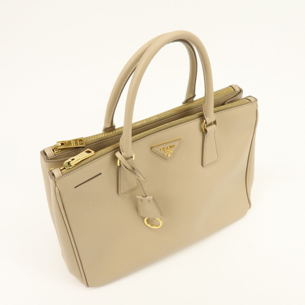PRADA Triangle Logo Galleria Saffiano Leather 2Way Bag Beige 1BA274