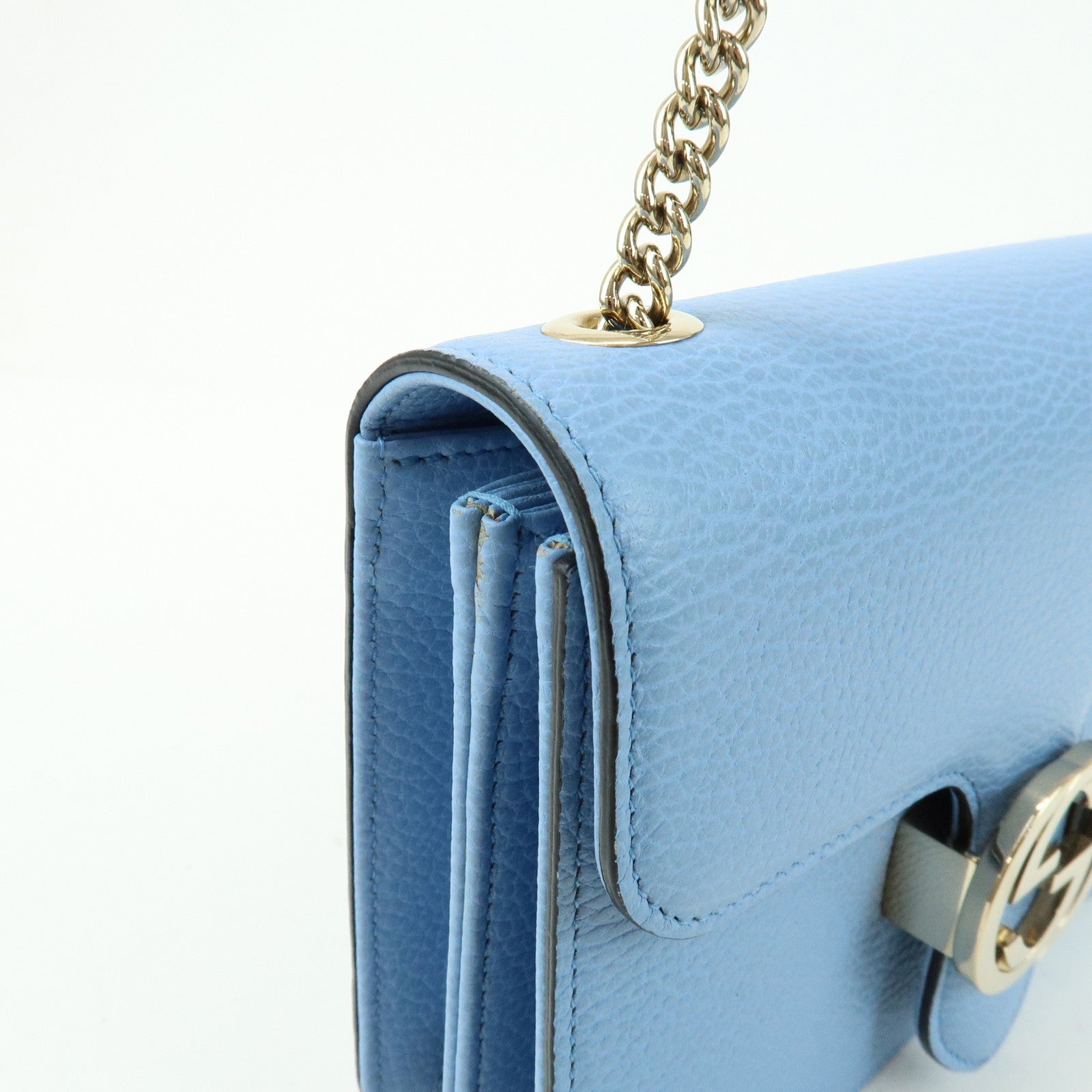 GUCCI Interlocking G Leather Chain Shoulder Bag Light Blue 510304