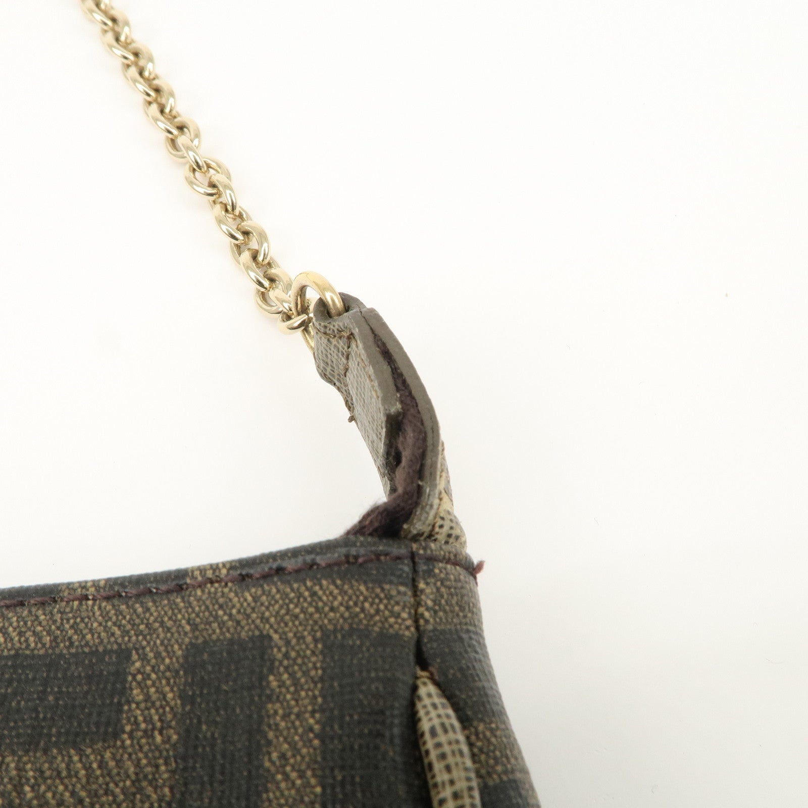 FENDI Zucca PVC Leather Chain Accessory Pouch Hand Bag Brown 8M0264 Used