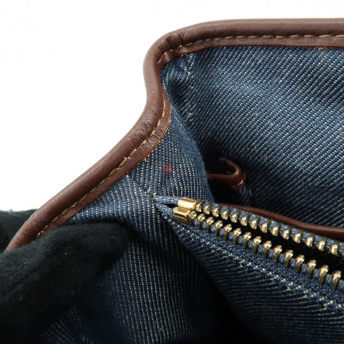 CELINE Paris Macadam Denim Leather Mini Tote Hand Bag Navy Brown