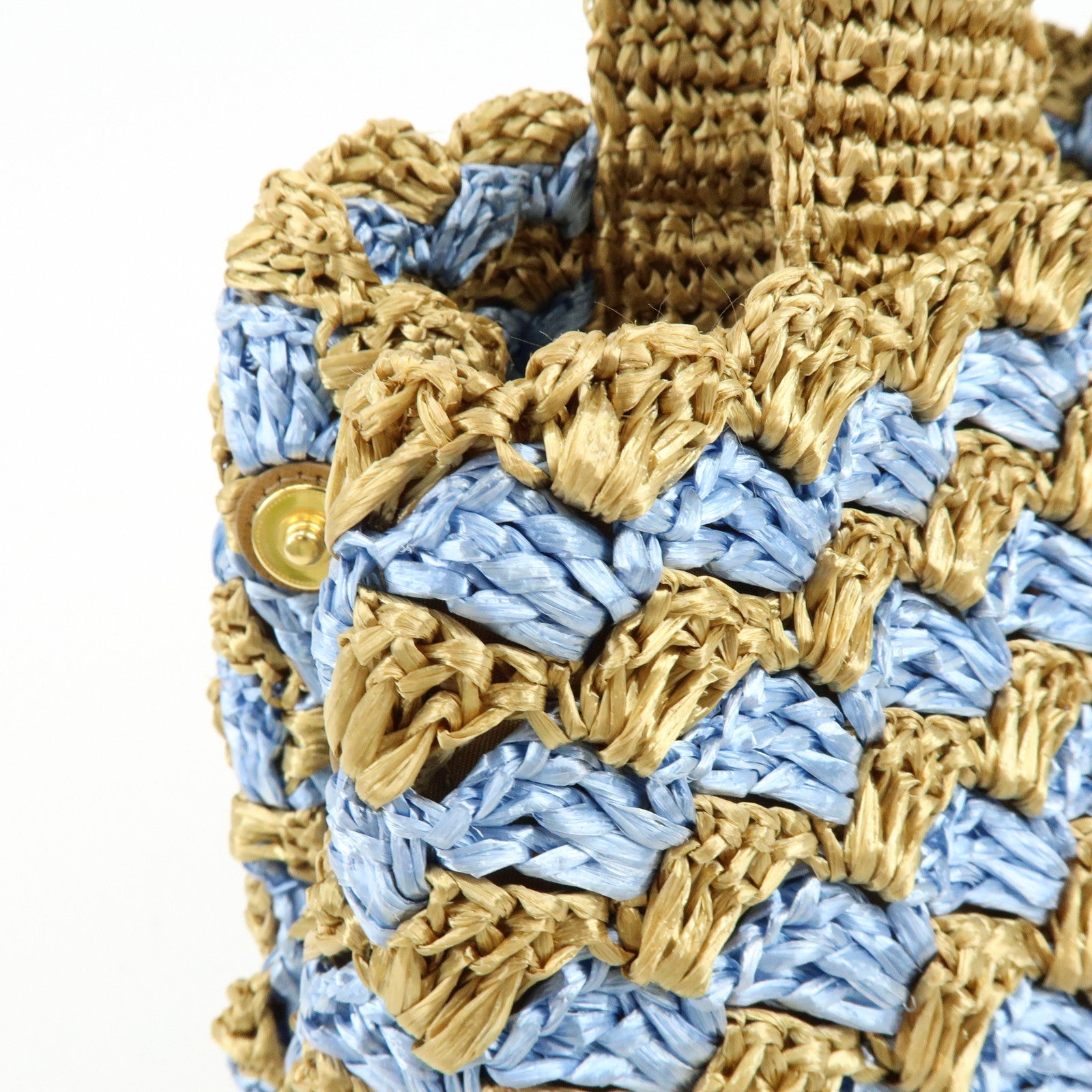PRADA Traingle Logo Canapa Raffia Tote Bag Hand Bag Natural Blue
