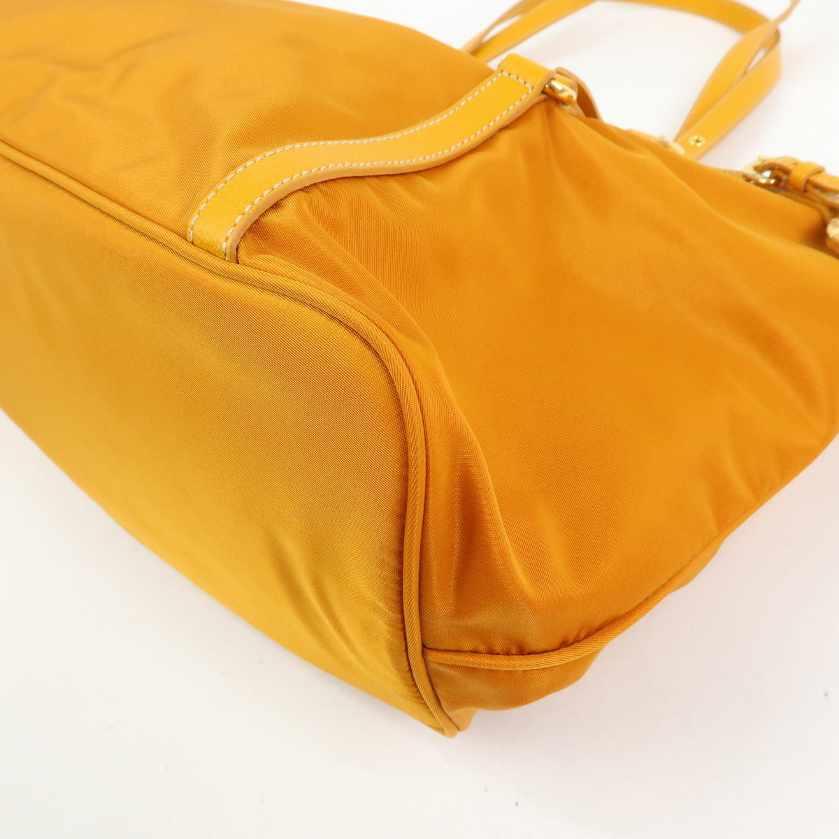 PRADA Triangle Logo Nylon Leather Tote Bag Shoulder Bag Orange BR4253