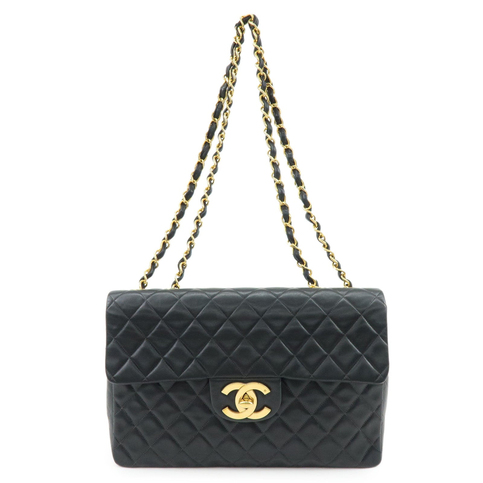 CHANEL Jumbo Matelasse 34 Lamb Skin Shoulder Bag Black A01094