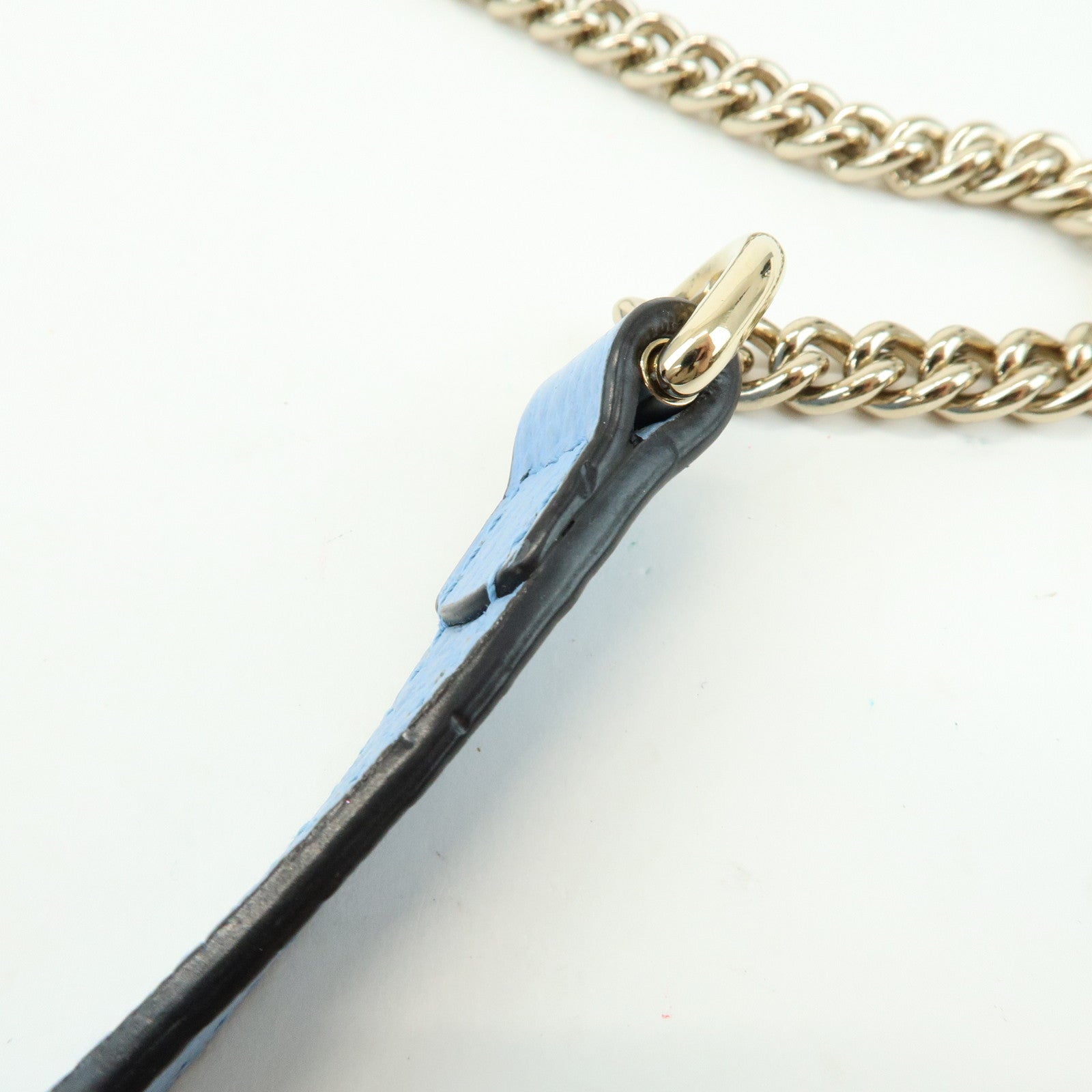 GUCCI Interlocking G Leather Chain Shoulder Bag Light Blue 510304