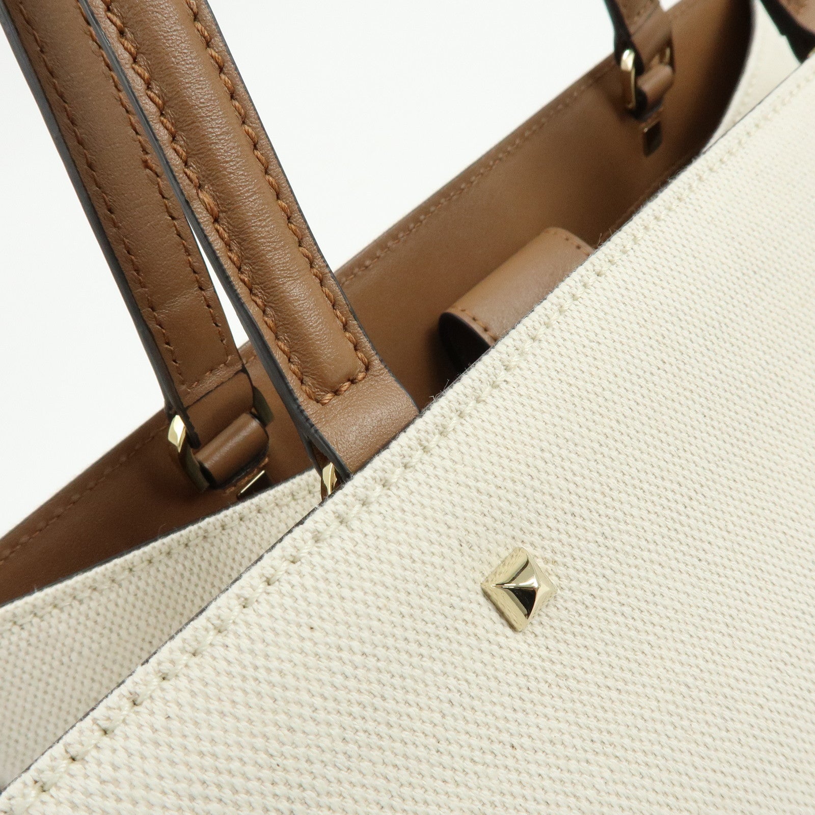 JIMMY CHOO Varennes Canvas Leather Tote Bag Shoulder Bag Ivory Brown