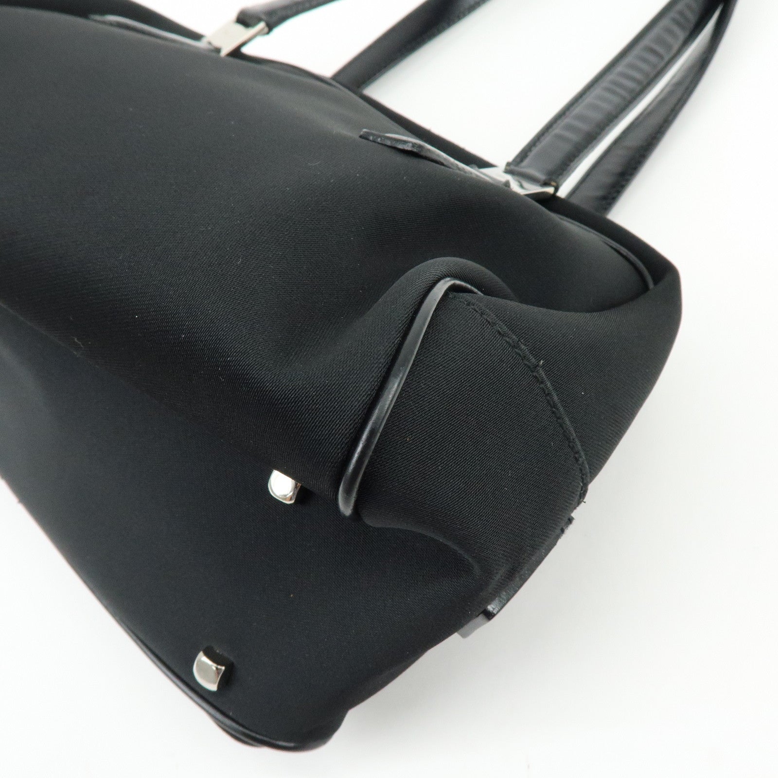 Ferragamo Nylon Leather Hand Bag Mini Boston Bag Black