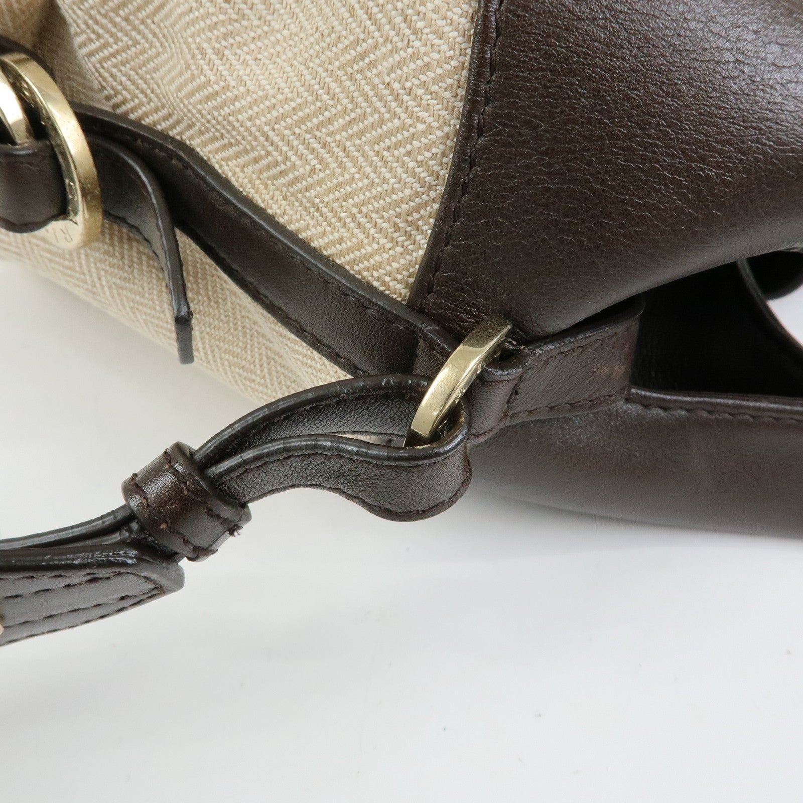 BVLGARI Chandra Canvas Leather 2Way Bag Hand Shoulder Bag Ivory Brown