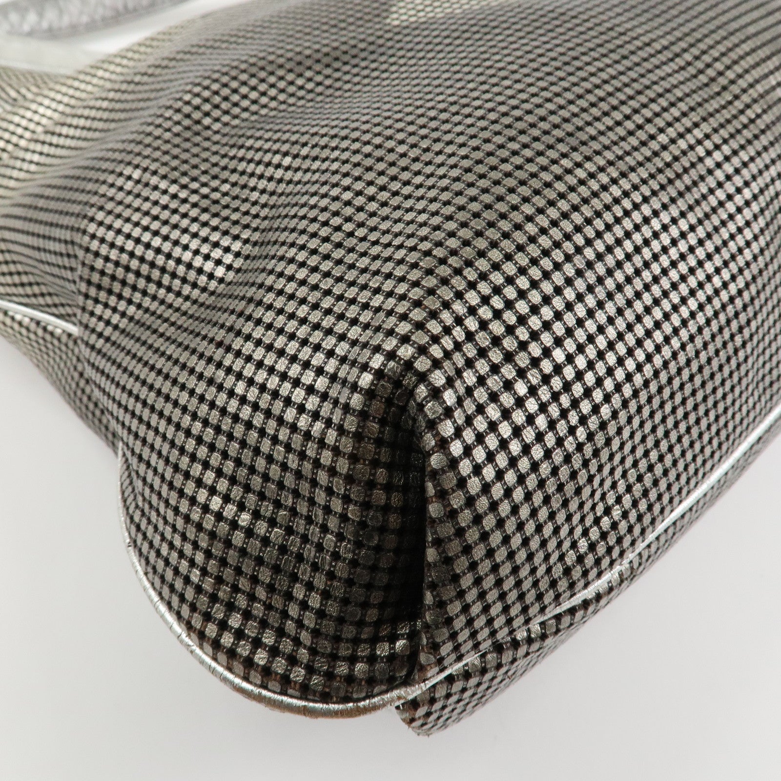 CHANEL Maxi COCO Mark Punching Leather Tote Bag Shoulder Bag Silver Used