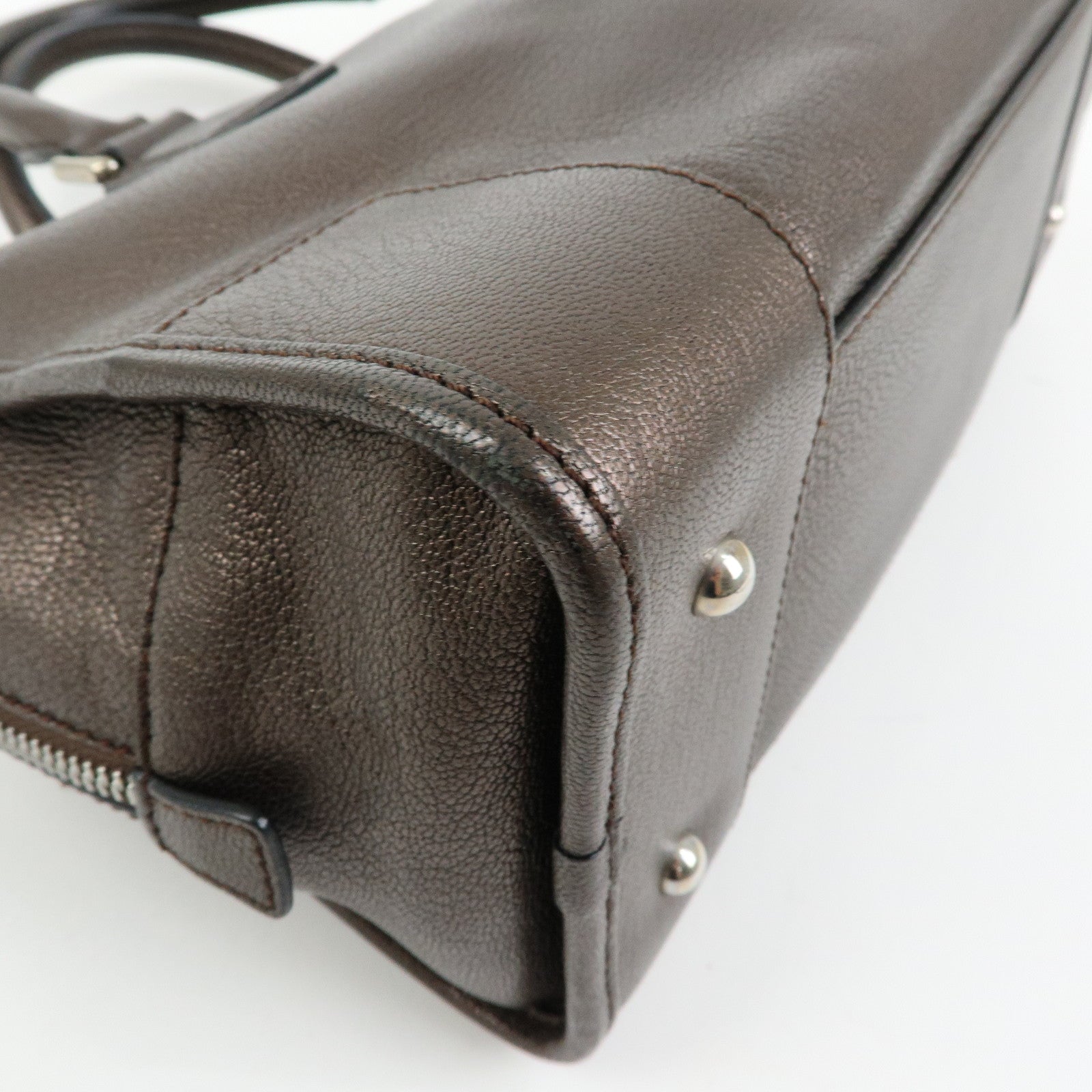 LOEWE Anagram Amazona 28 Leather Hand Bag Boston Bag Metallic Brown