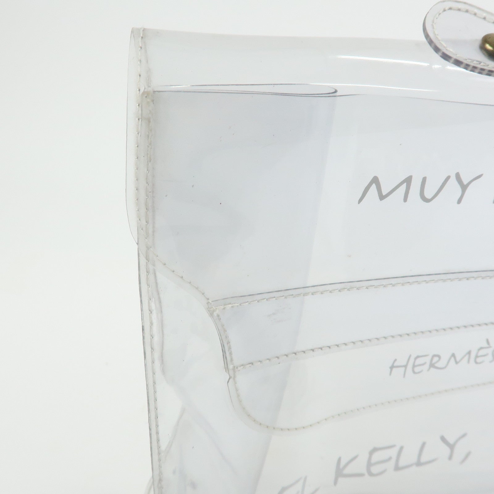 HERMES Kelly Vinyl Hand Bag Clear Transparent Gold