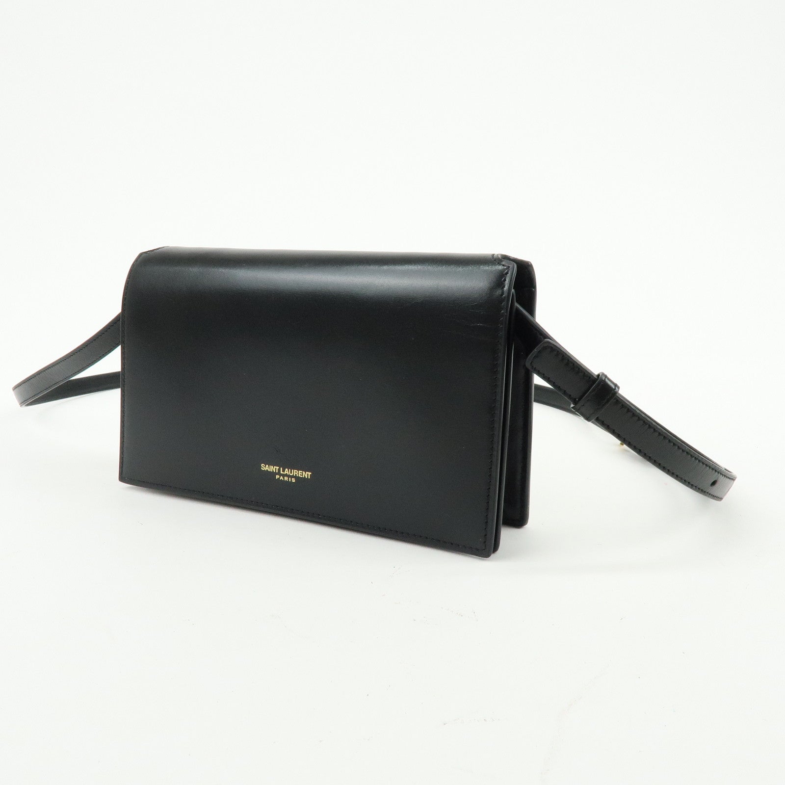 SAINT LAURENT PARIS Calf Leather Flap Shoulder Bag Black 769162