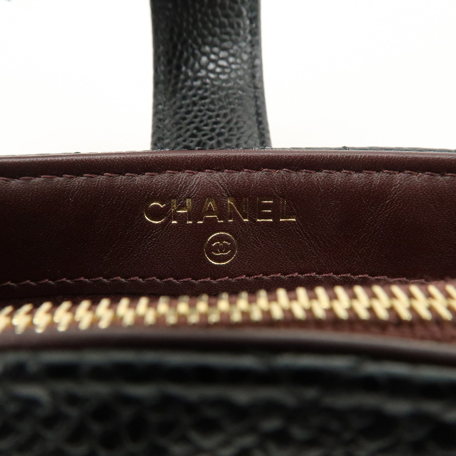 CHANEL COCO Mark Matelasse Caviarskin Pouch Black Gold A48227 Used