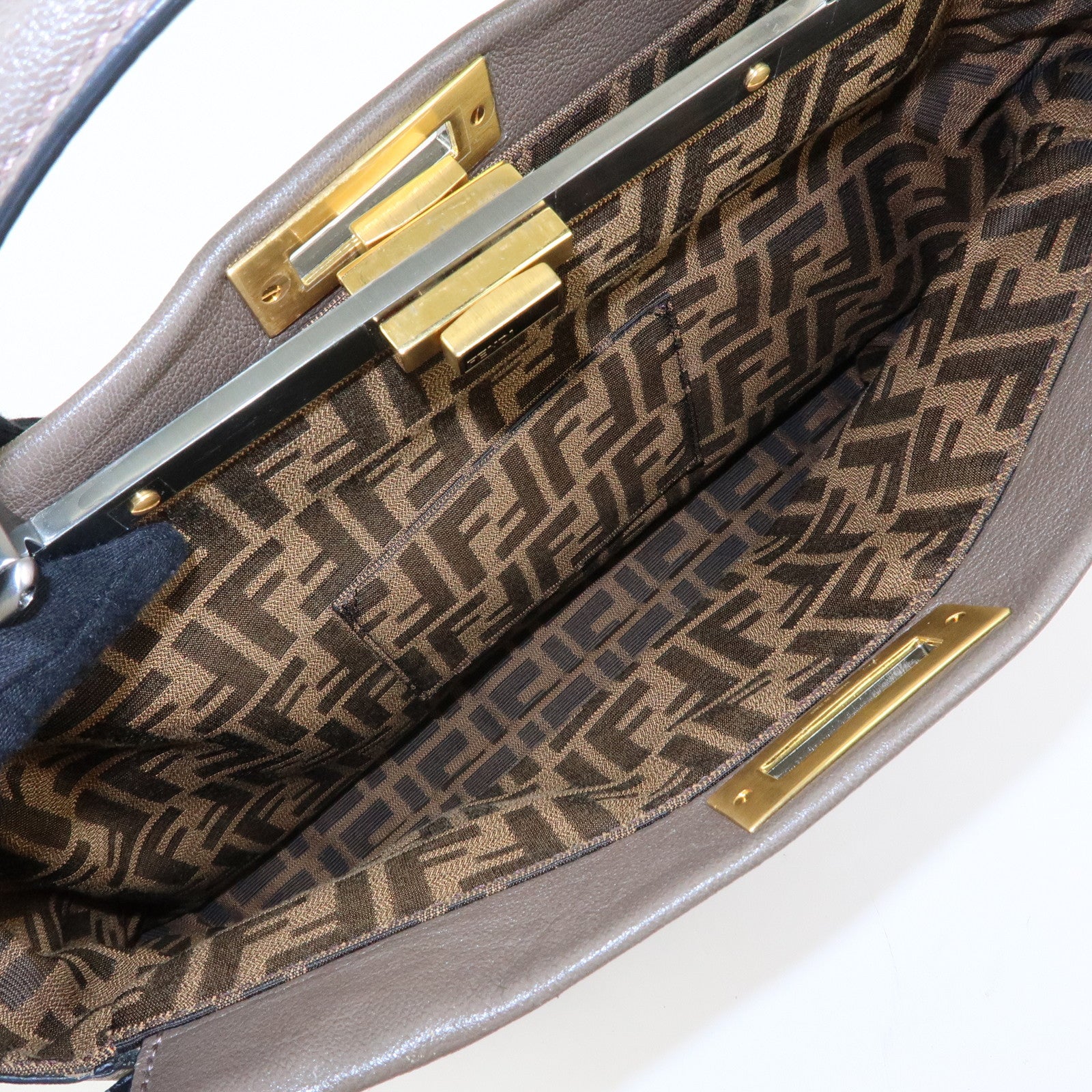 FENDI Peekaboo Large Leather 2Way Bag Shoulder Bag Brown 8BN210