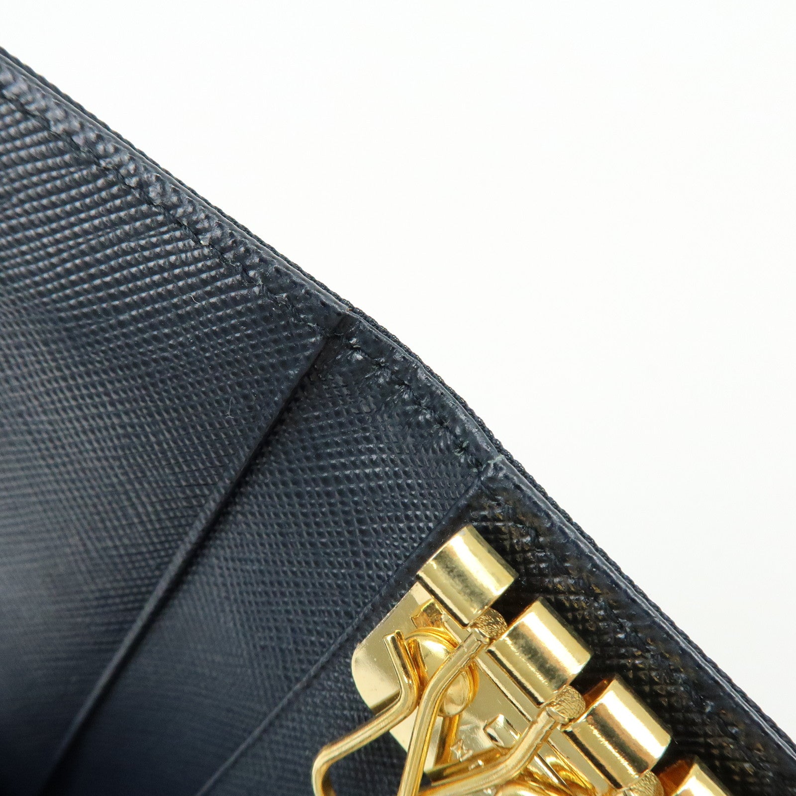 PRADA Triangle Logo Nylon Saffiano Leather Key Case Black 1M0222