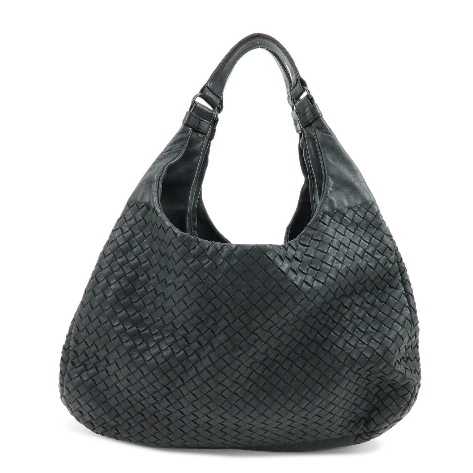 BOTTEGA VENETA Intrecciato Campana Leather Shoulder Bag Hand Bag Black