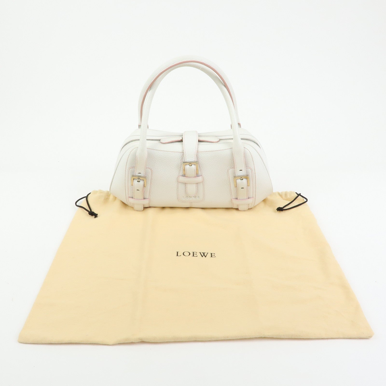 LOEWE Senda Leather Boston Bag Hand Bag White