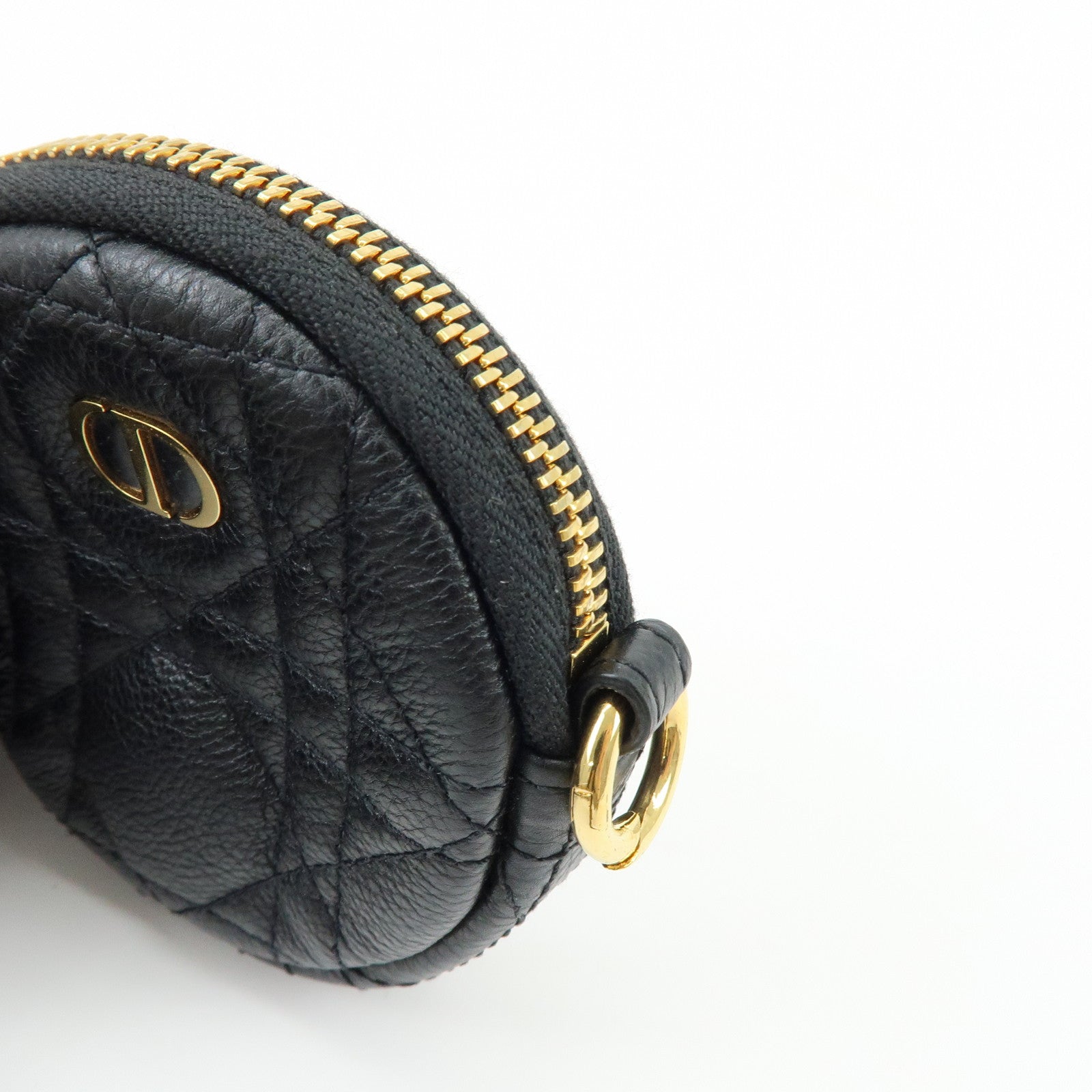 Christian Dior Caro Cannage Calf Skin Round Coin Case Bag Charm Black