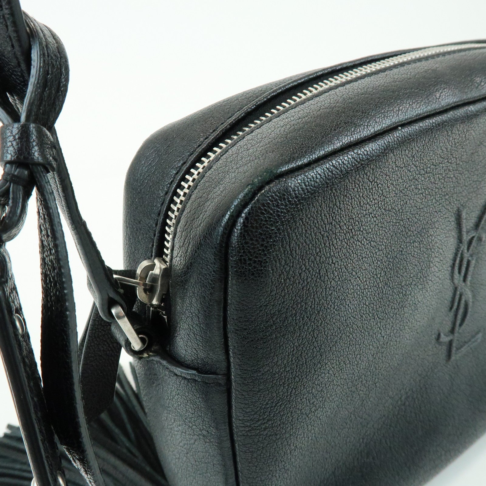 SAINT LAURENT PARIS Lou Cassandra Leather Shoulder Bag Tassel Black