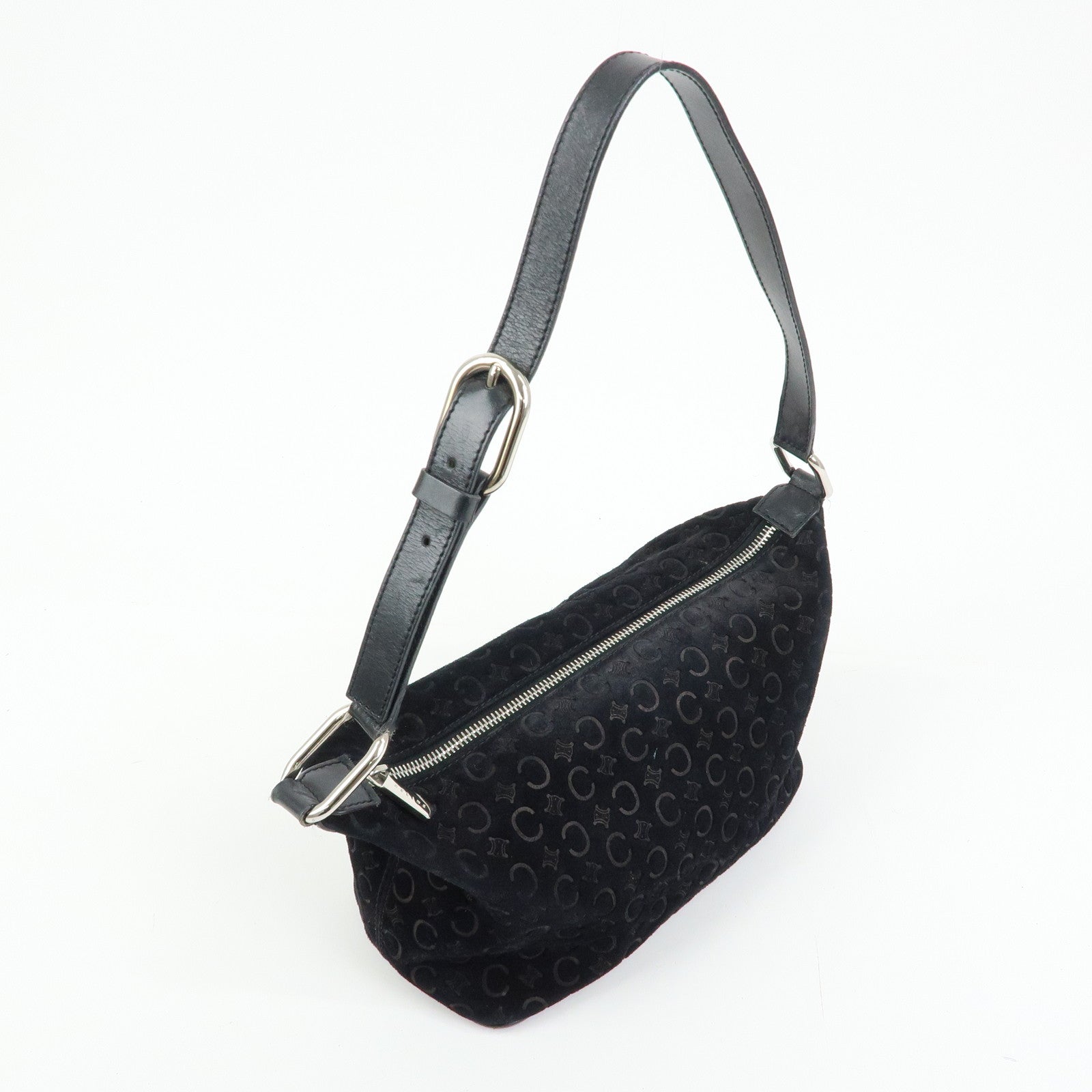 CELINE C Macadam Suede Leather Shoulder Bag Hand Bag Black
