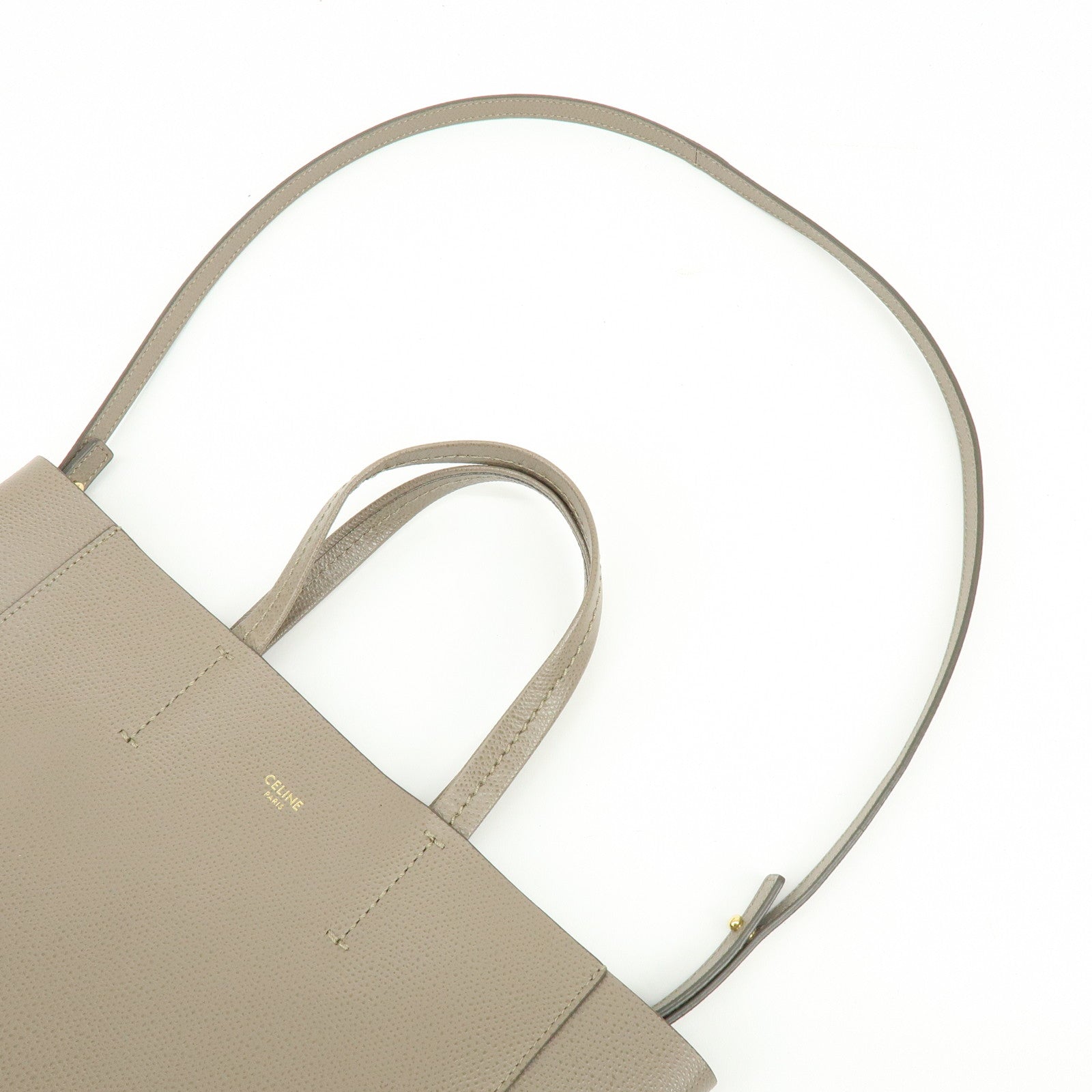CELINE Vertical Cabas Leather 2Way Hand Bag Shouder Bag Greige