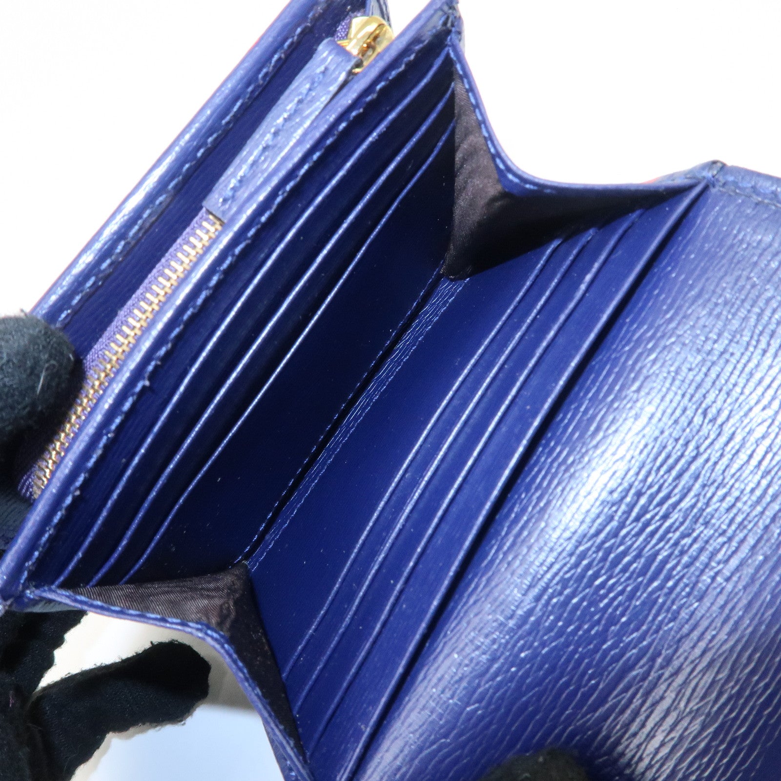 GUCCI Horsebit Dots Pattern Leather Bi-fold Wallet Navy Red 621891 Used