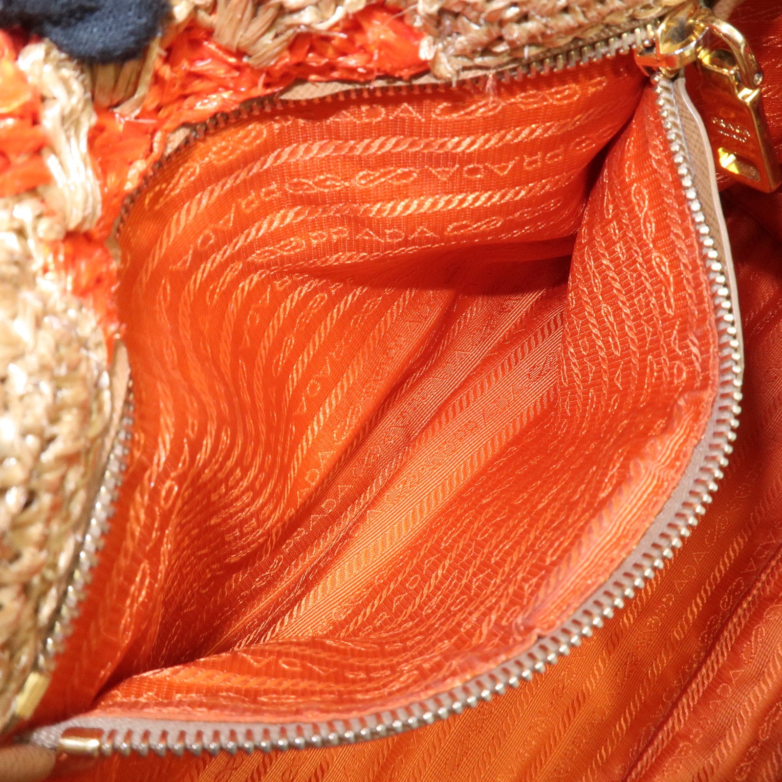 PRADA Triangl Logo Braded Tote Bag Hand Bag Orange Beige Used