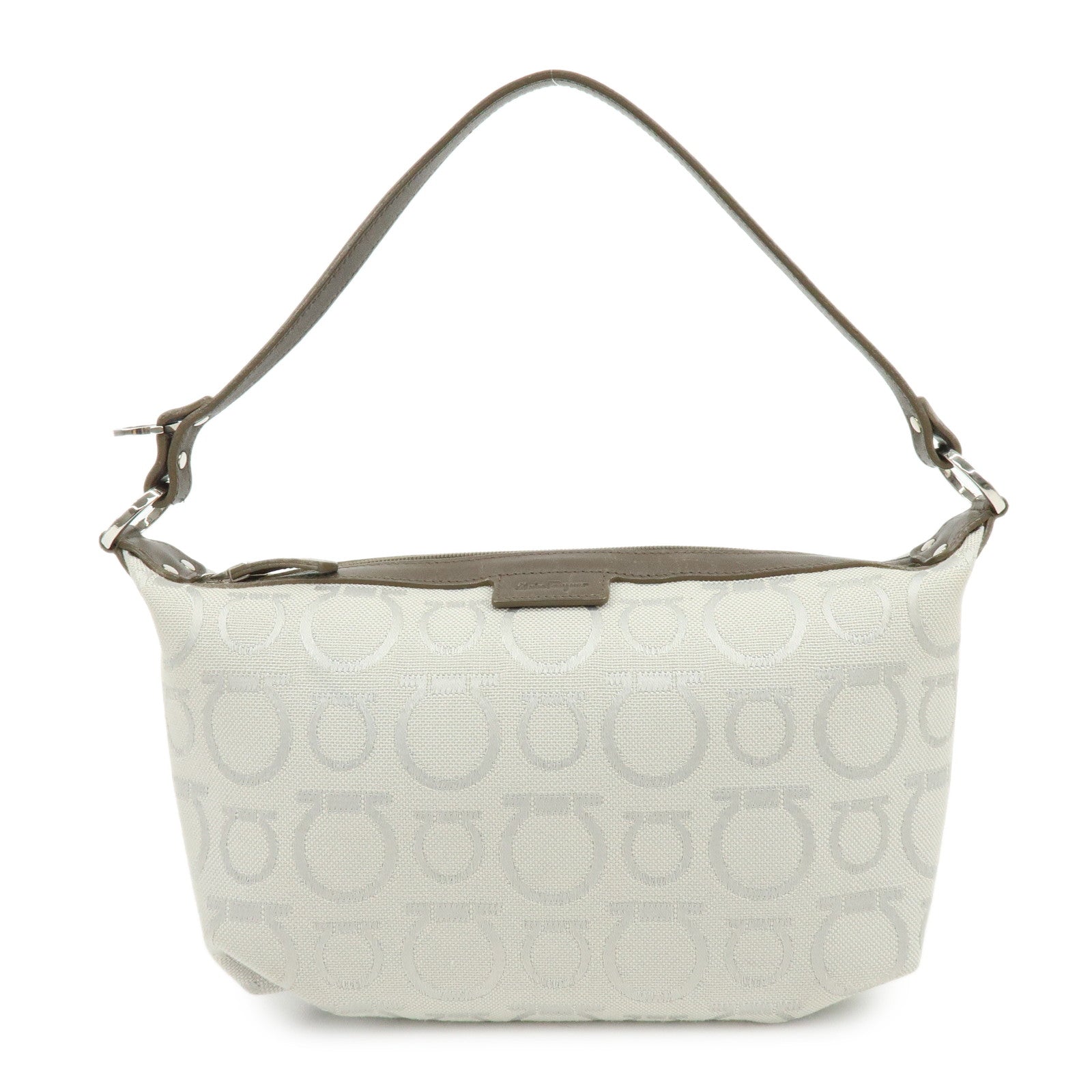 Ferragamo Gancini Canvas Leather Hand Bag Accessory Pouch Beige