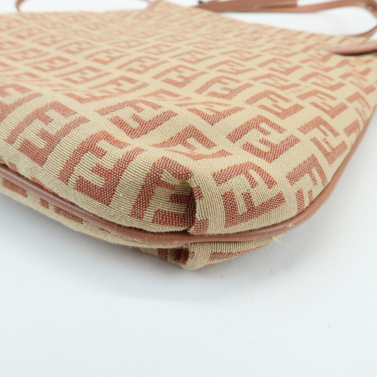 FENDI Zucchino Canvas Leather Shoulder Crossbody Bag Beige Pink 8BT052