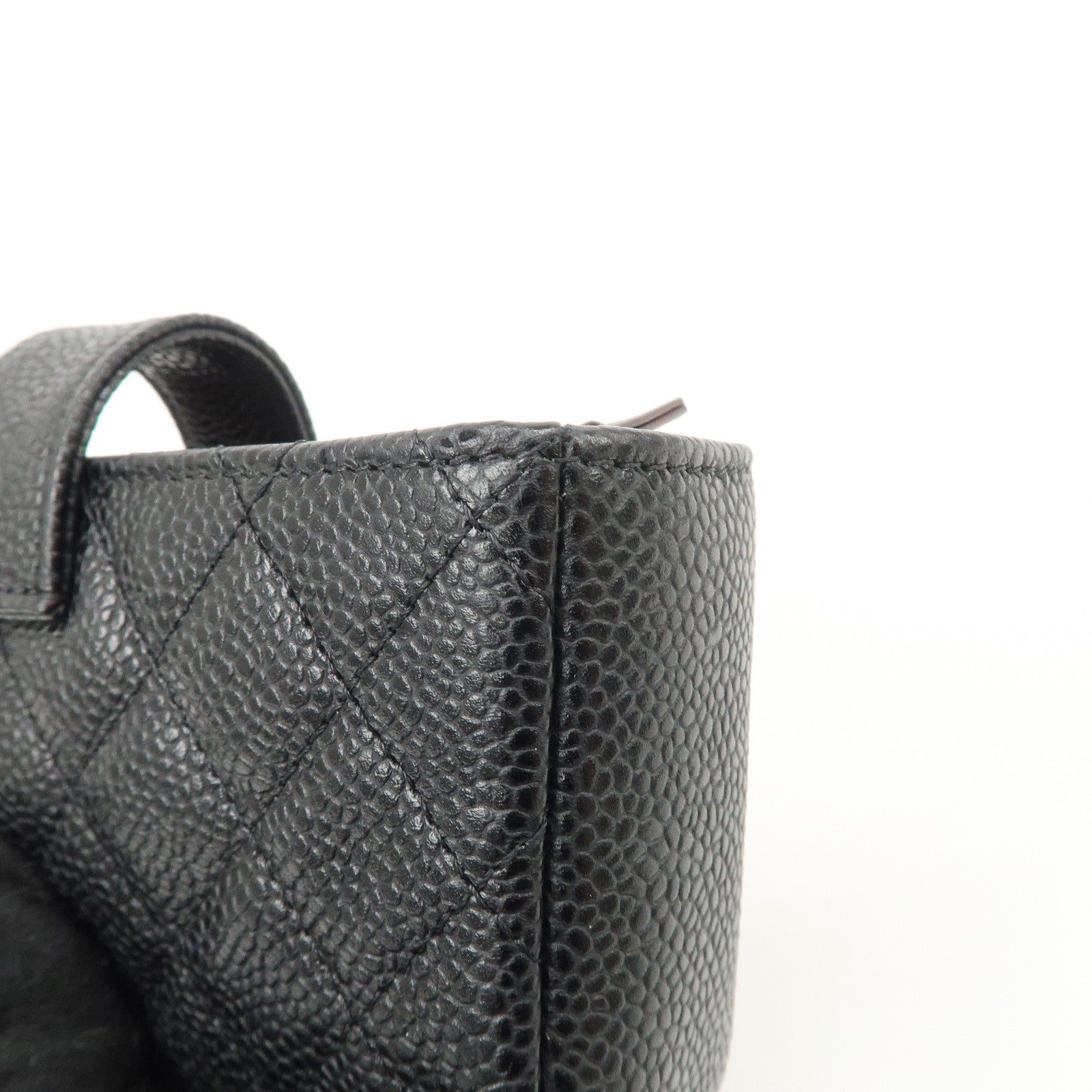 CHANEL COCO Mark Matelasse Caviarskin Pouch Black Gold A48227 Used