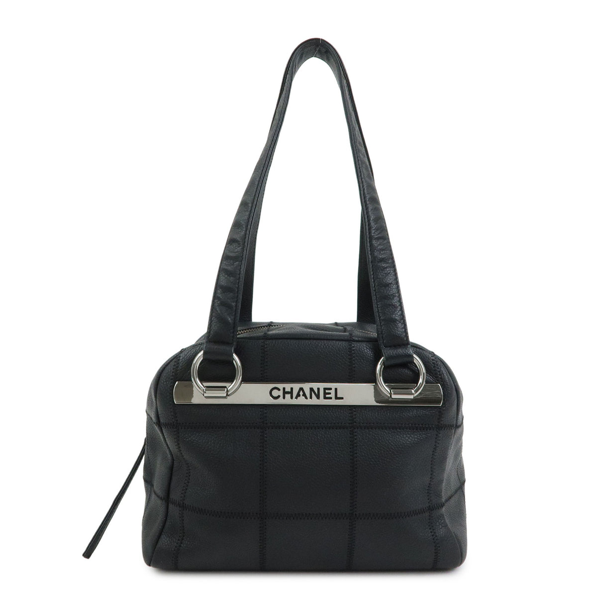 CHANEL Chocolate Bar Caviarskin Mini Boston Shoulder Bag Black A26134