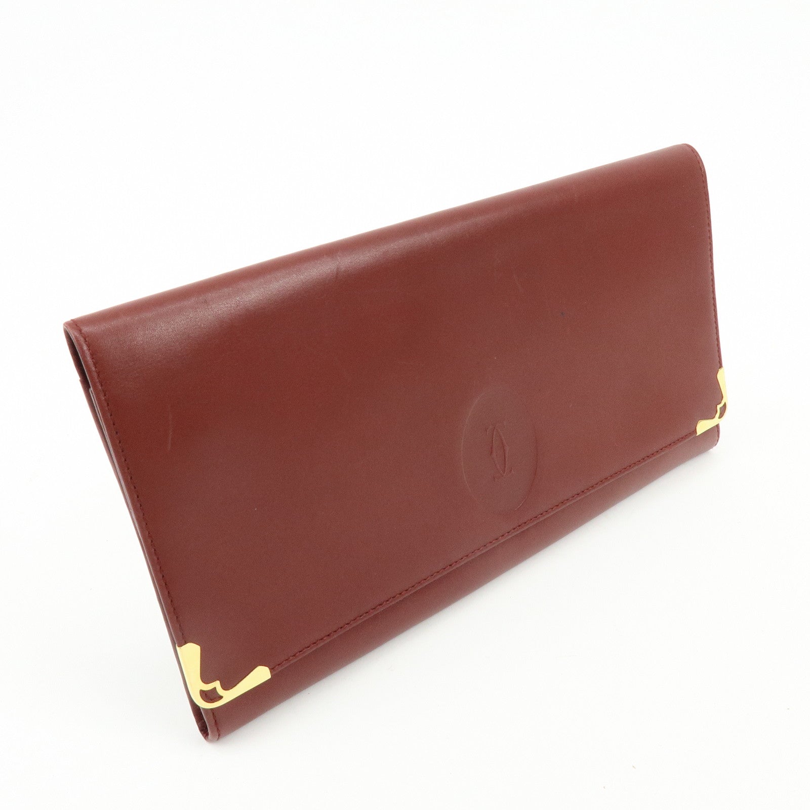Cartier Must de Cartier Leather Clutch Bag Flat Pouch Bordeaux