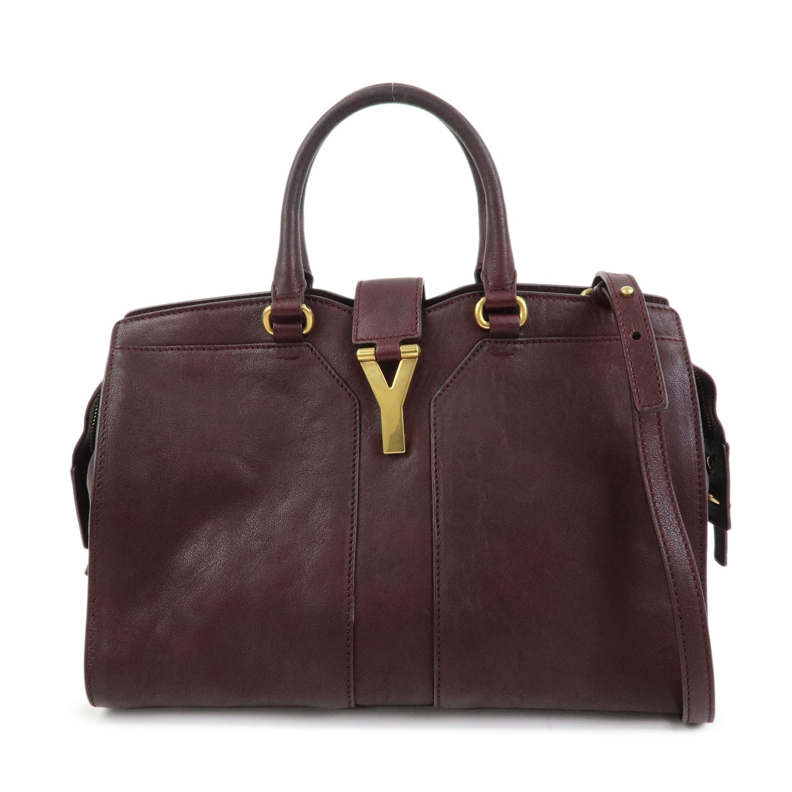 SAINT LAURENT PARIS Y Line Cabas Chyc Leather 2Way Bag Purple Brown