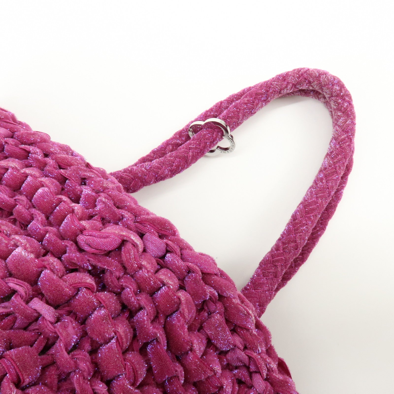 ANTEPRIMA Glitter Velour Yarn Knit Hand Bag Tote Bag Purple