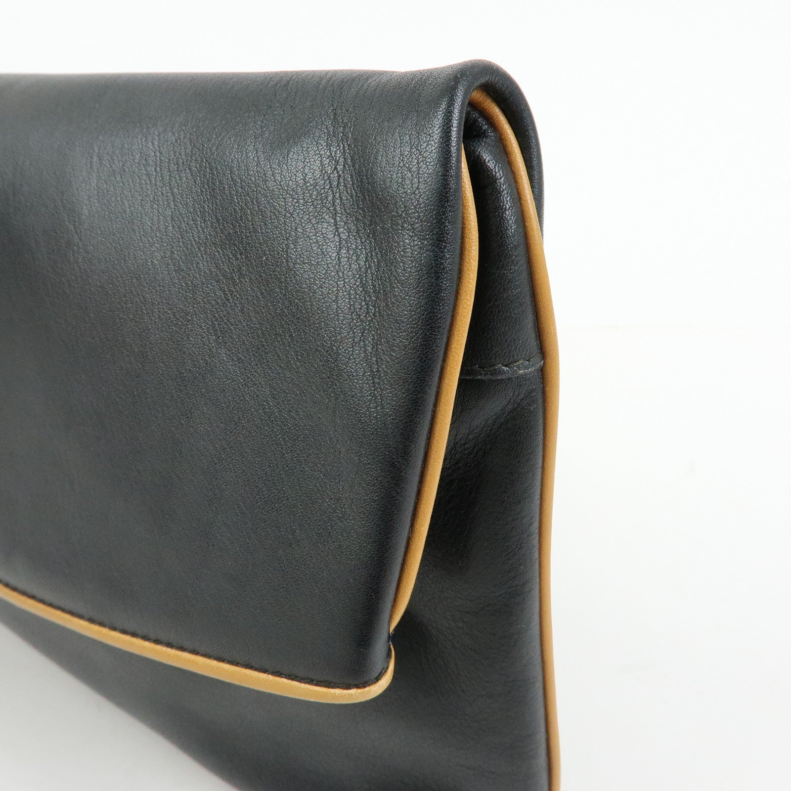 CELINE Macadam Leather Clutch Bag Flat Pouch Black