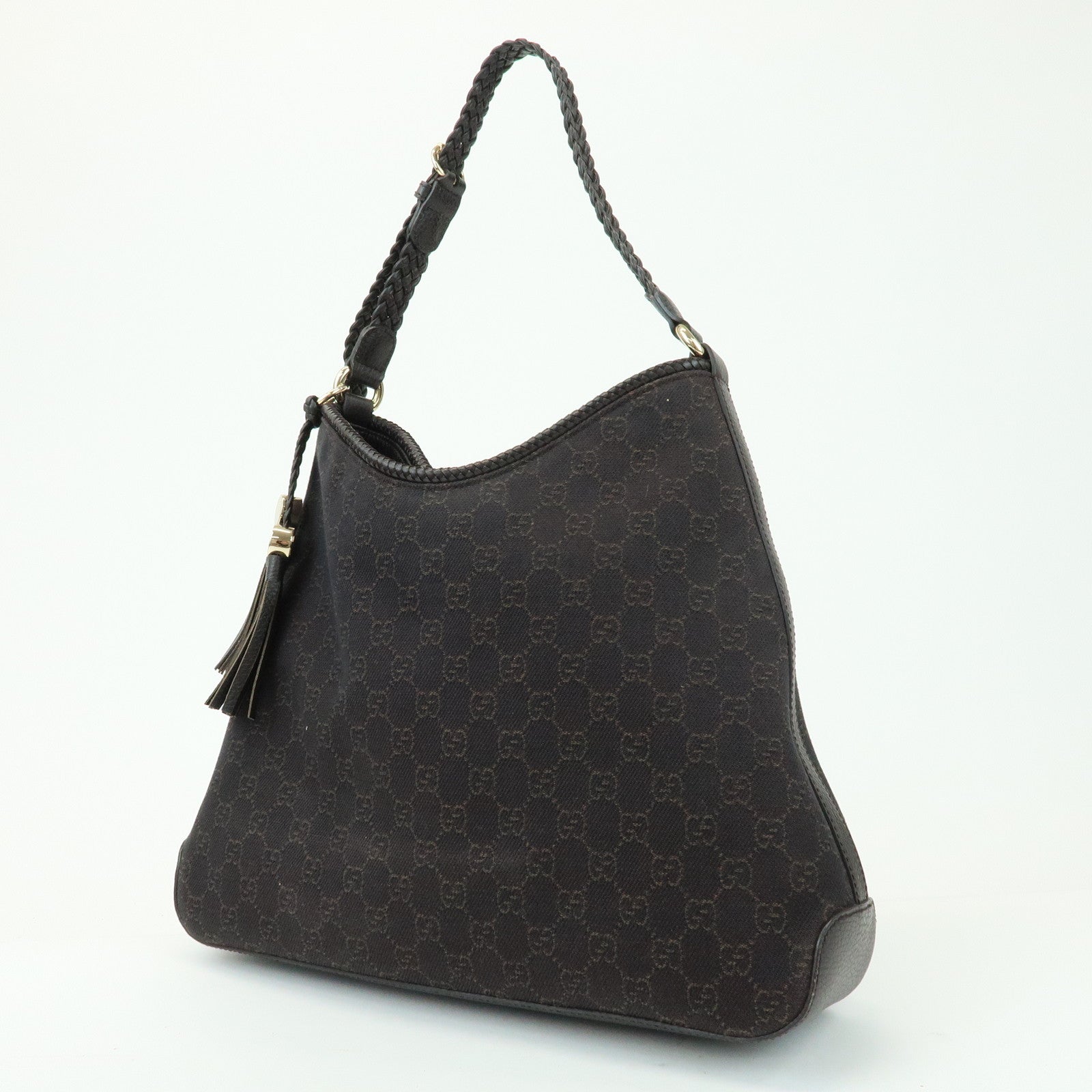 GUCCI GG Denim Leather Shoulder Bag Hand Bag Brown 336659
