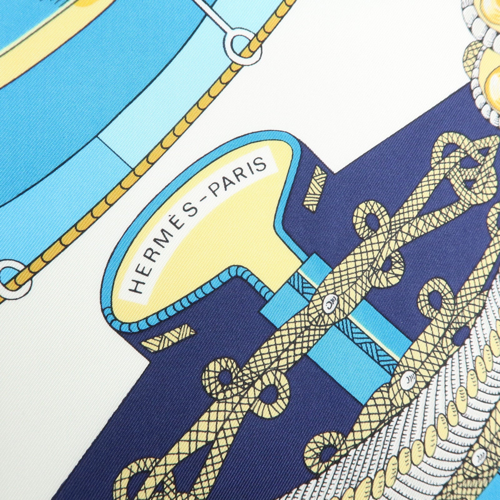HERMES Carre 90 Silk 100% Scarf Circus Blue Yellow White