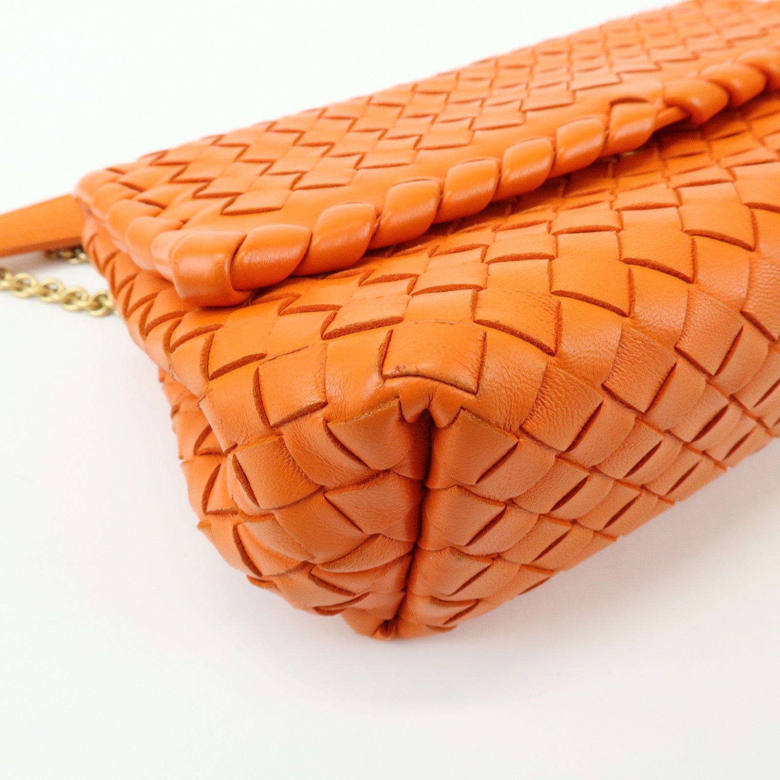 BOTTEGA VENETA Intrecciato Leather Chain Shoulder Bag Orange