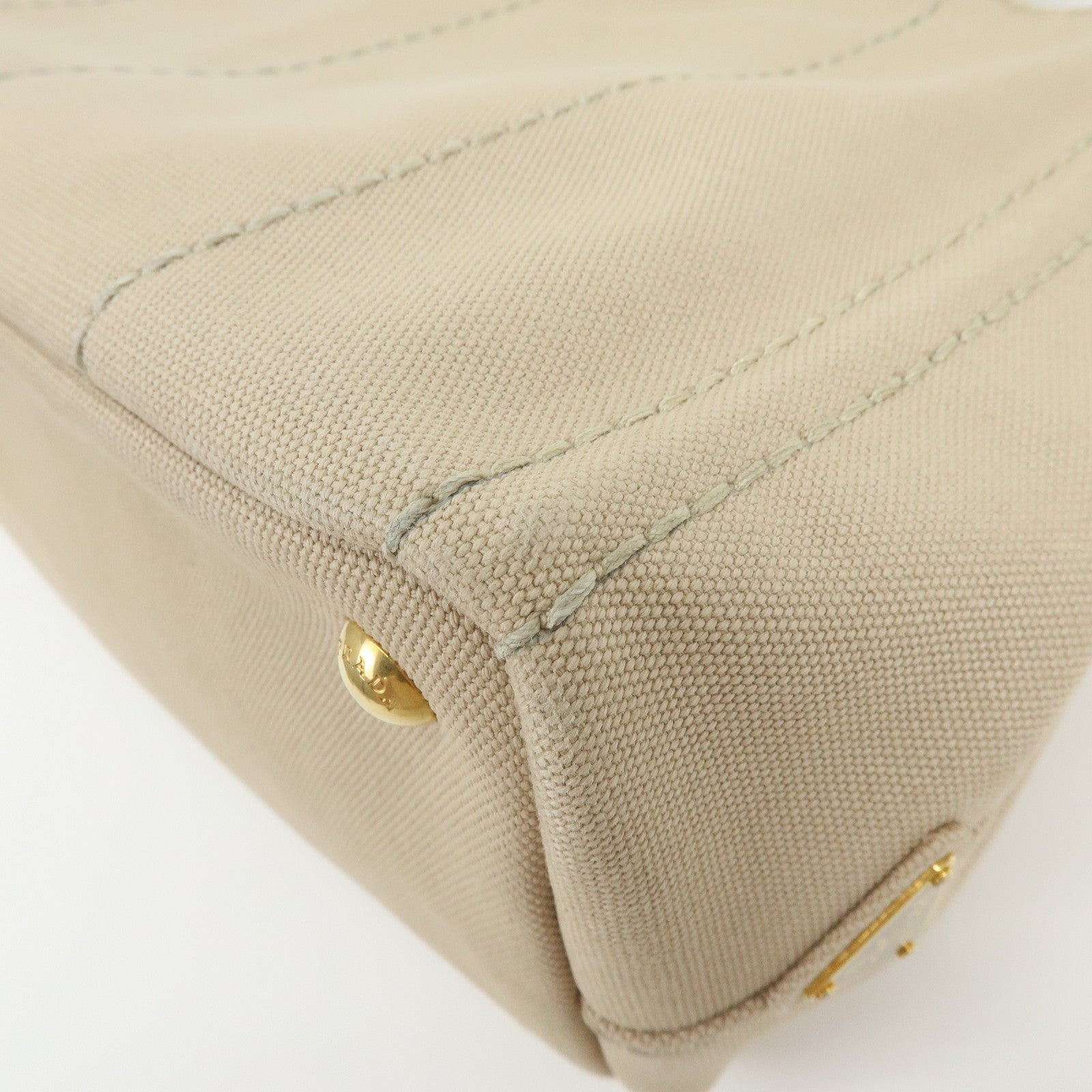 PRADA Triangle Logo Canapa Mini Canvas 2Way Bag Hand Bag Beige 1BG439