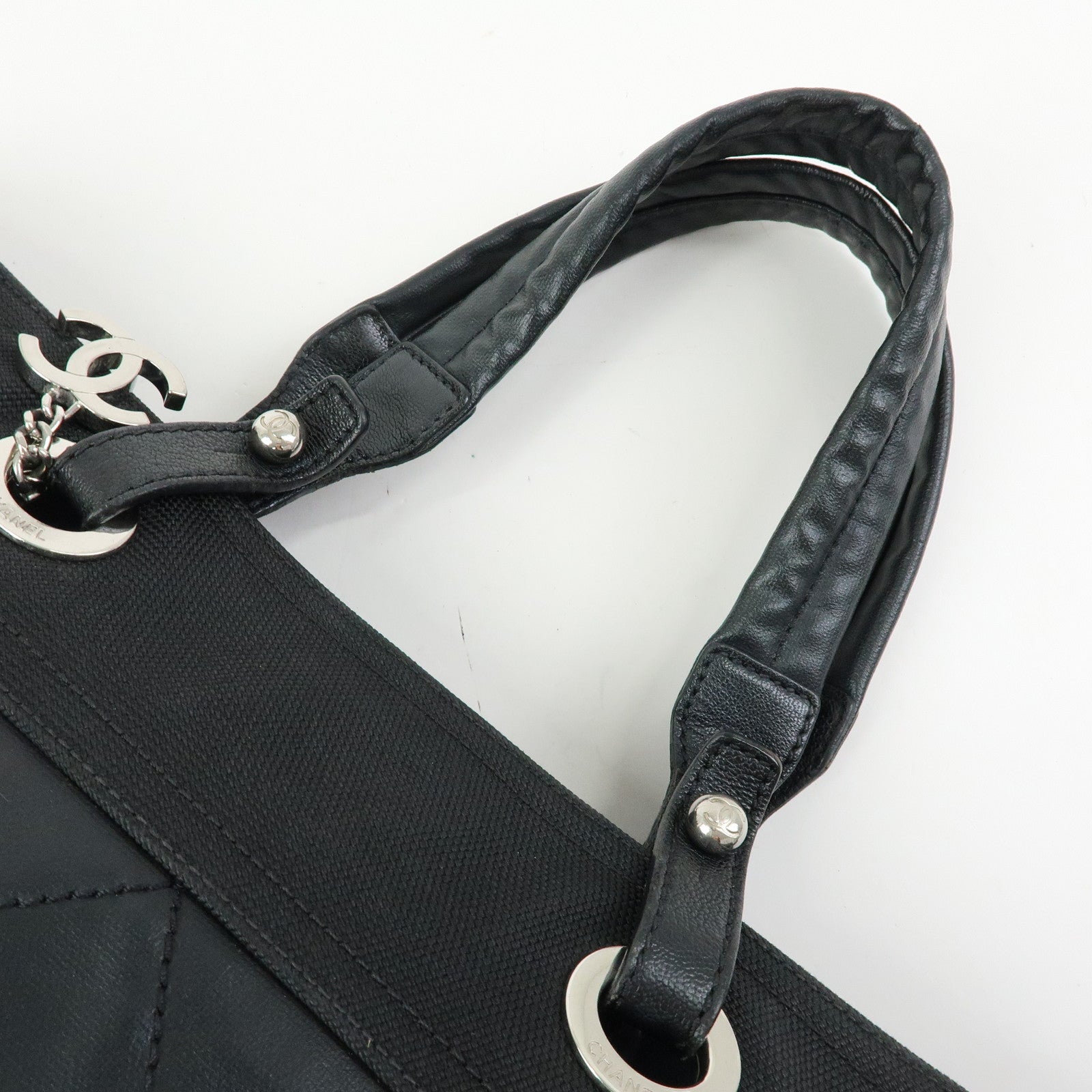 CHANEL PVC Leather Paris Biarritz Tote Bag Hand Bag MM Black A34209