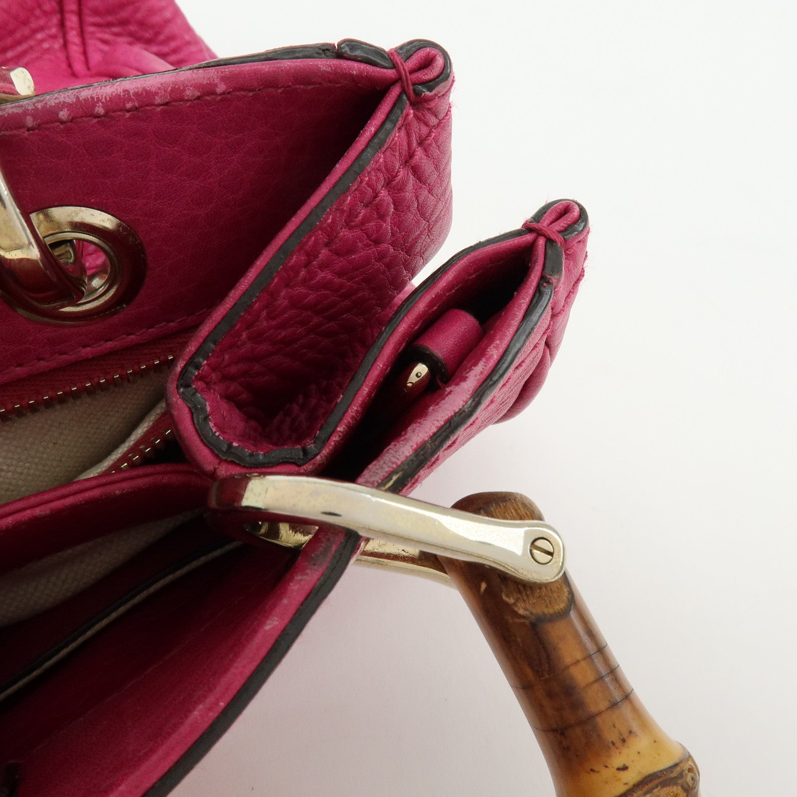 GUCCI Bamboo Shopper Small Leather 2Way Bag Hand Bag Pink 336032