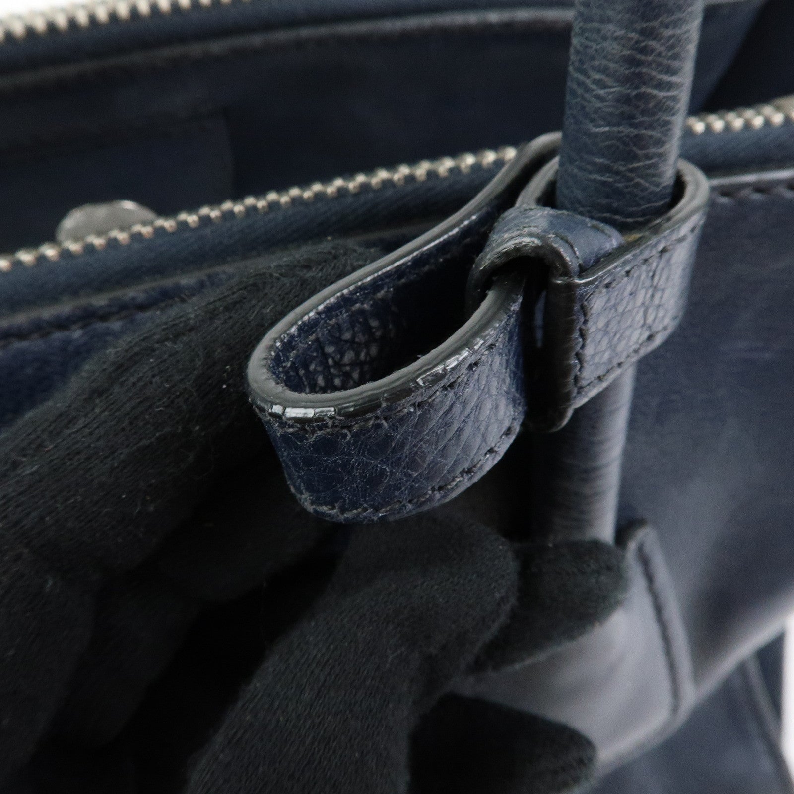 PRADA Triangle Logo Leather 2Way Bag Tote Bag Hand Bag Navy B2625M