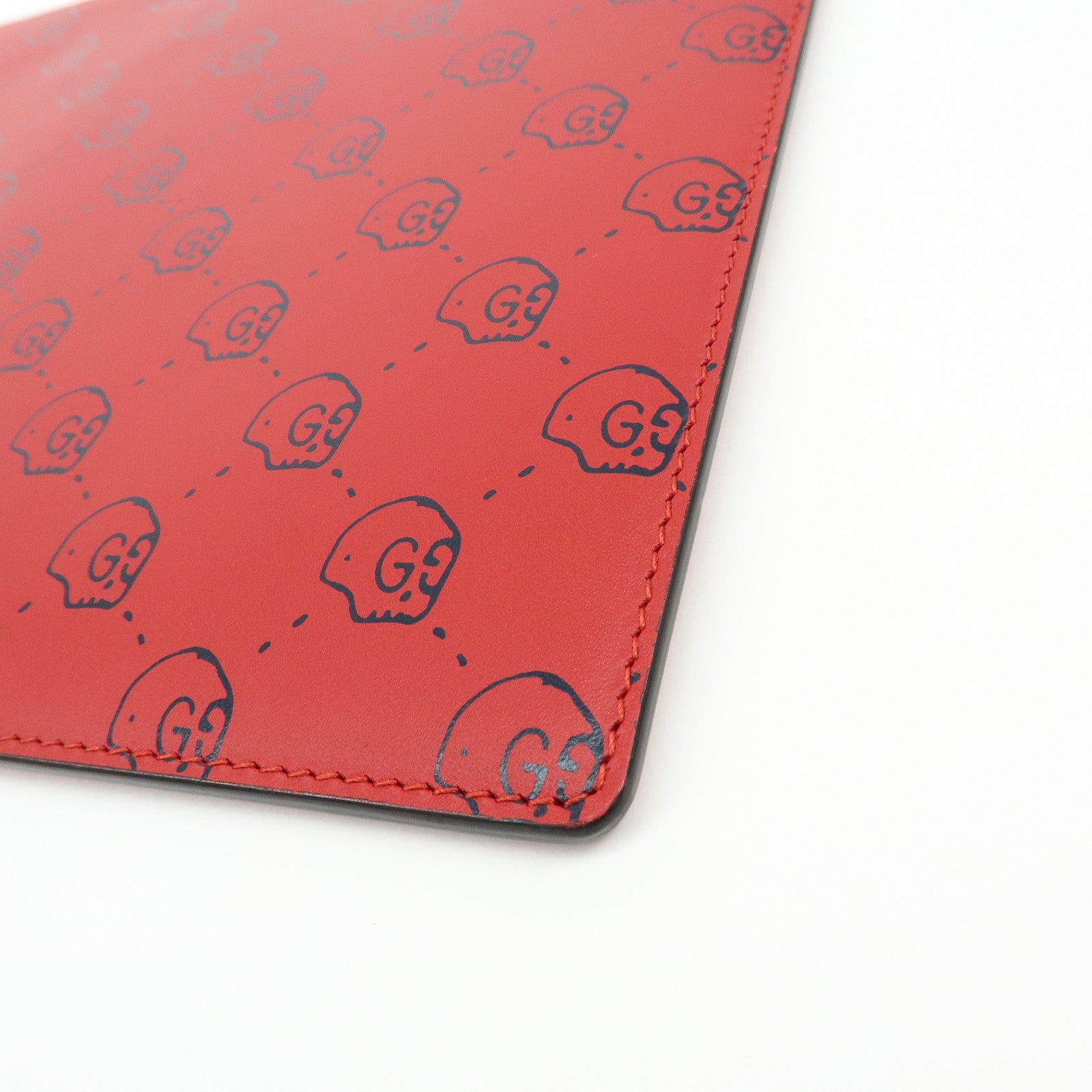 GUCCI Leather Gucci Ghost Skull Print Clutch Bag Flat Pouch Red 457010