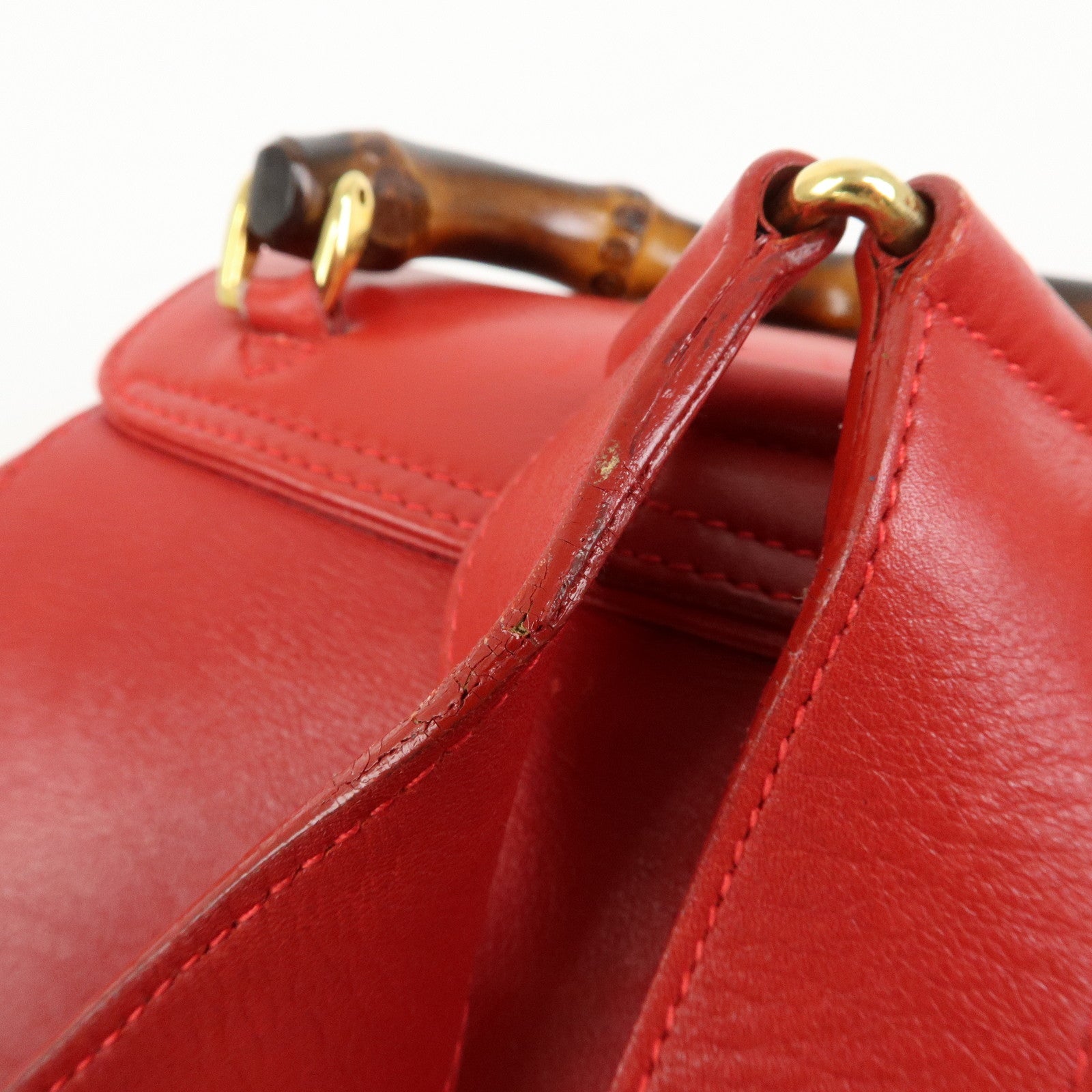 Gucci Bamboo Leather Backpack Rucksack Red 003・2058・0016
