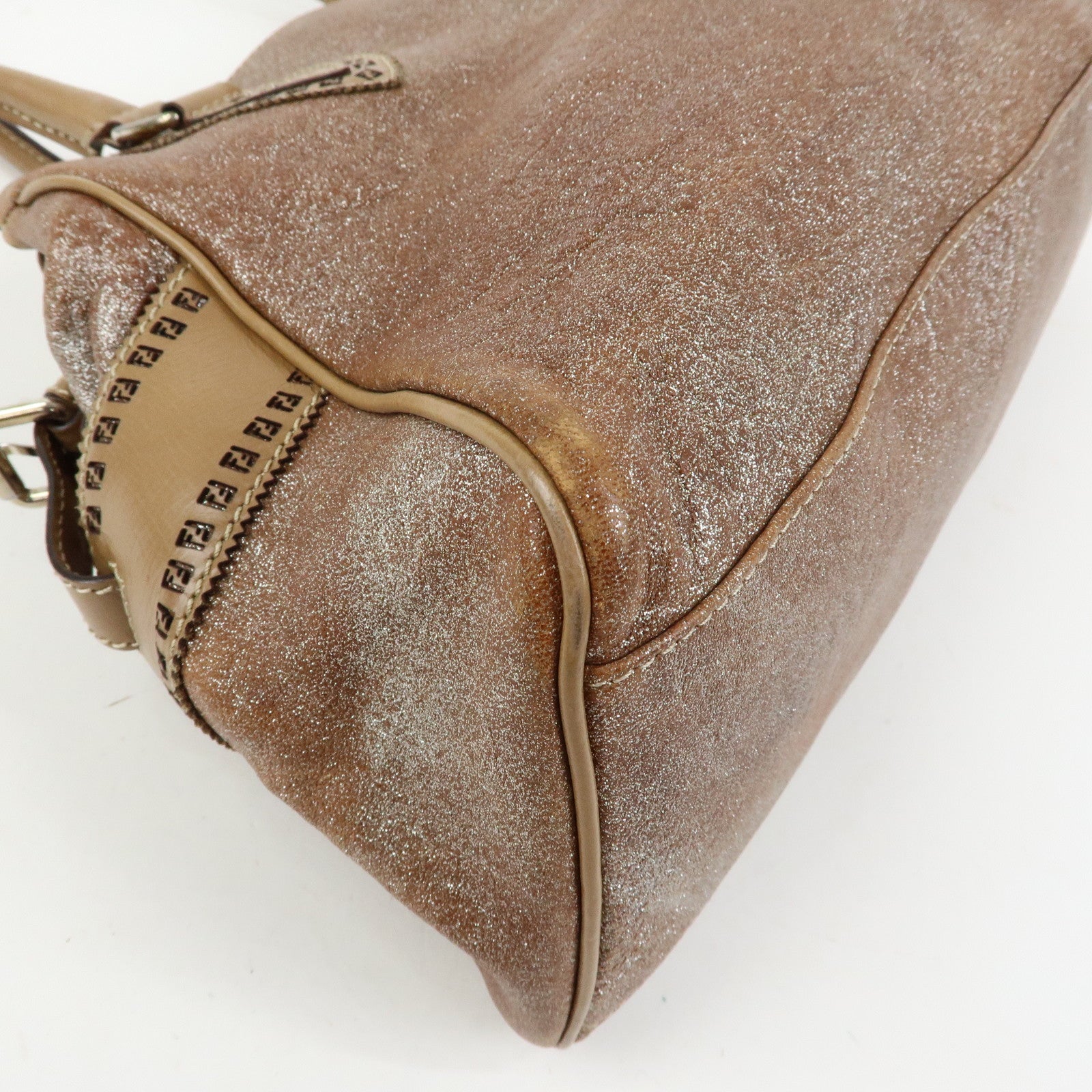 FENDI Ethnico Leather Tote Bag Shoulder Bag Hand Bag Beige 8BN162